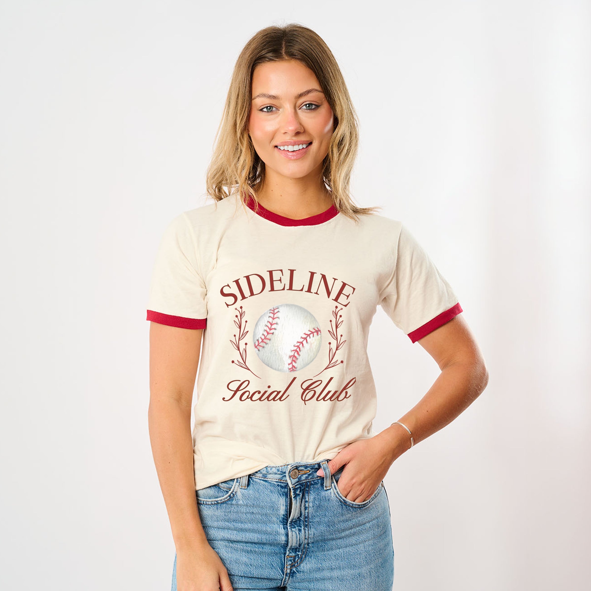 Baseball Sideline Social Club - Women's Ringer Graphic T-Shirt