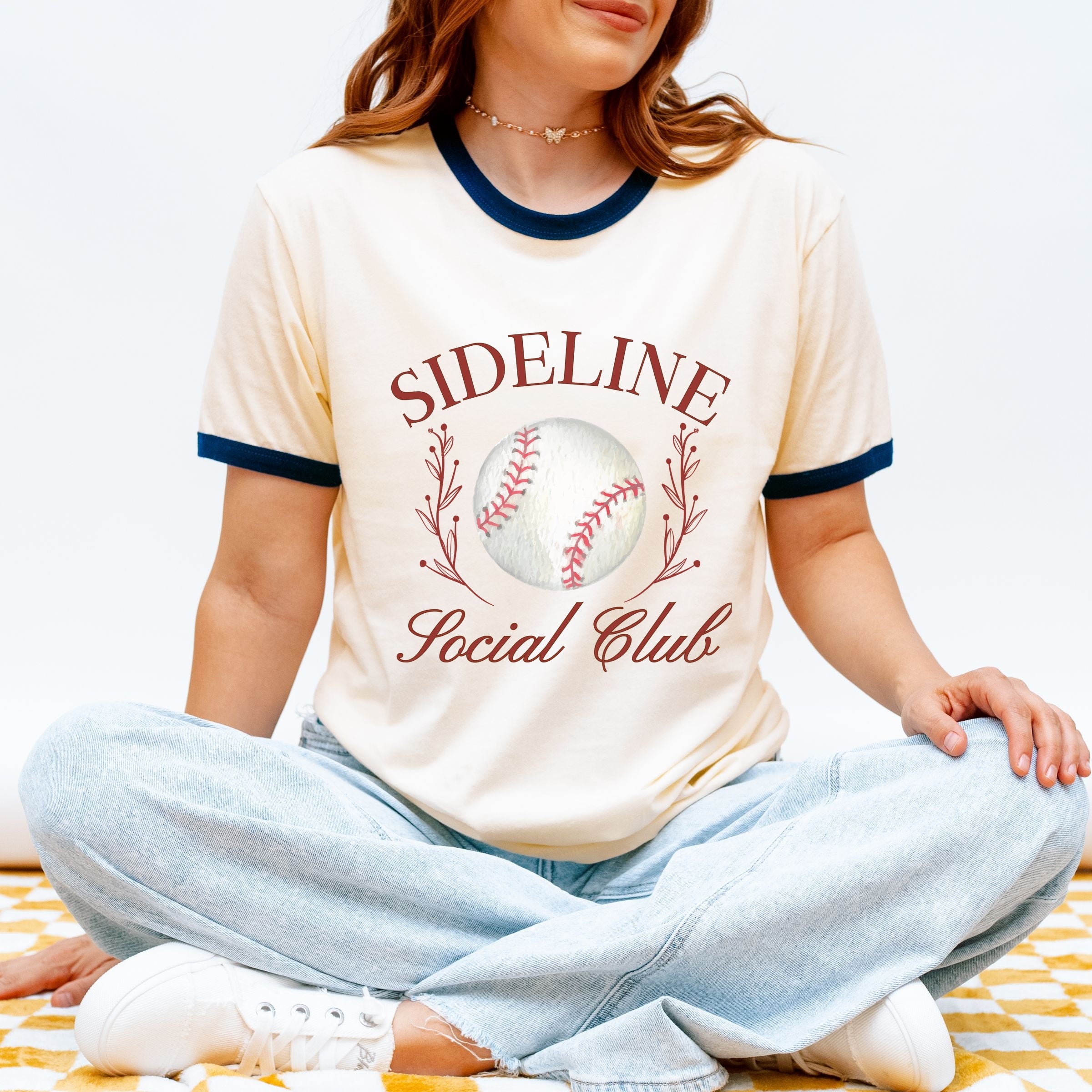 Baseball Sideline Social Club - Women's Ringer Graphic T-Shirt