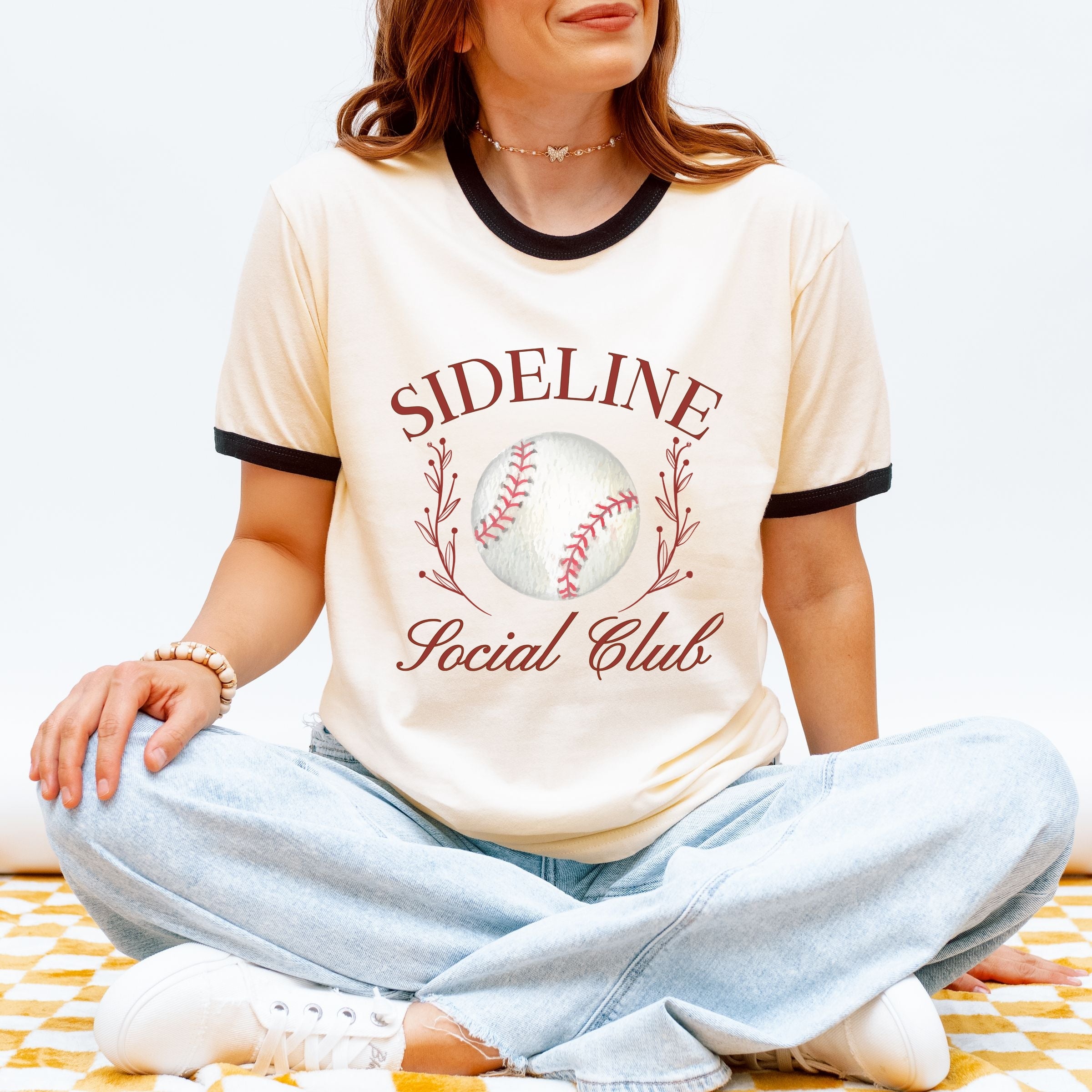 Baseball Sideline Social Club - Women's Ringer Graphic T-Shirt