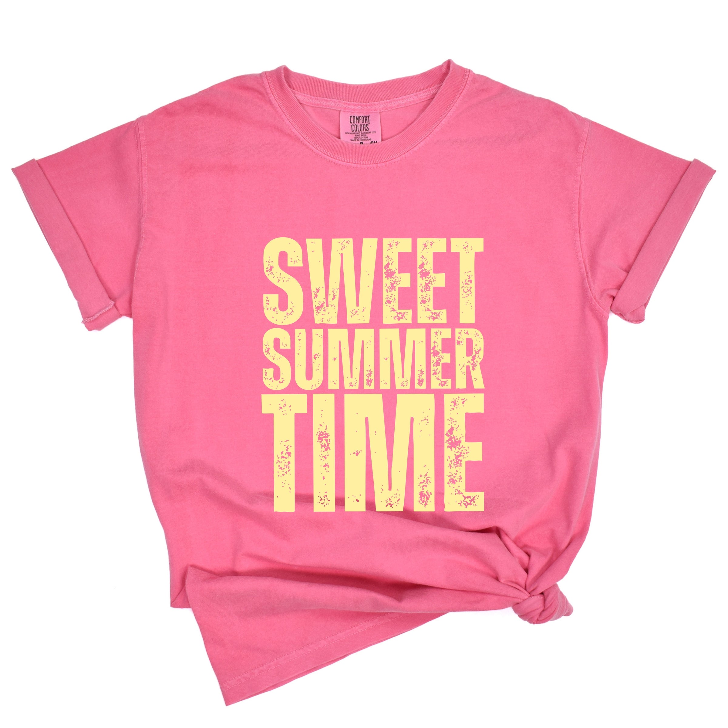 Sweet Summer Time Block Distressed - Women's Garment Dyed Graphic T-Shirt