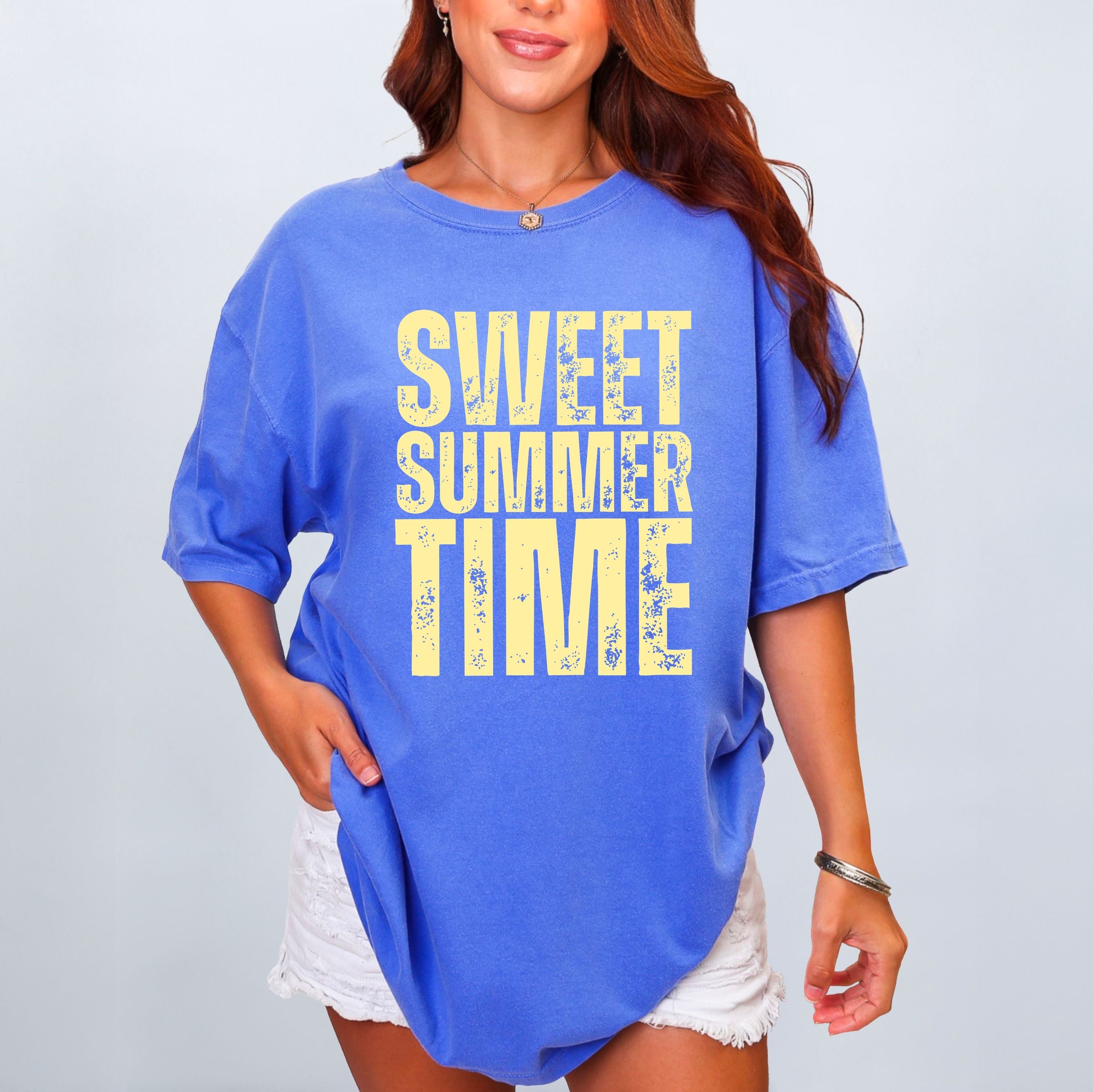 Sweet Summer Time Block Distressed - Women's Garment Dyed Graphic T-Shirt