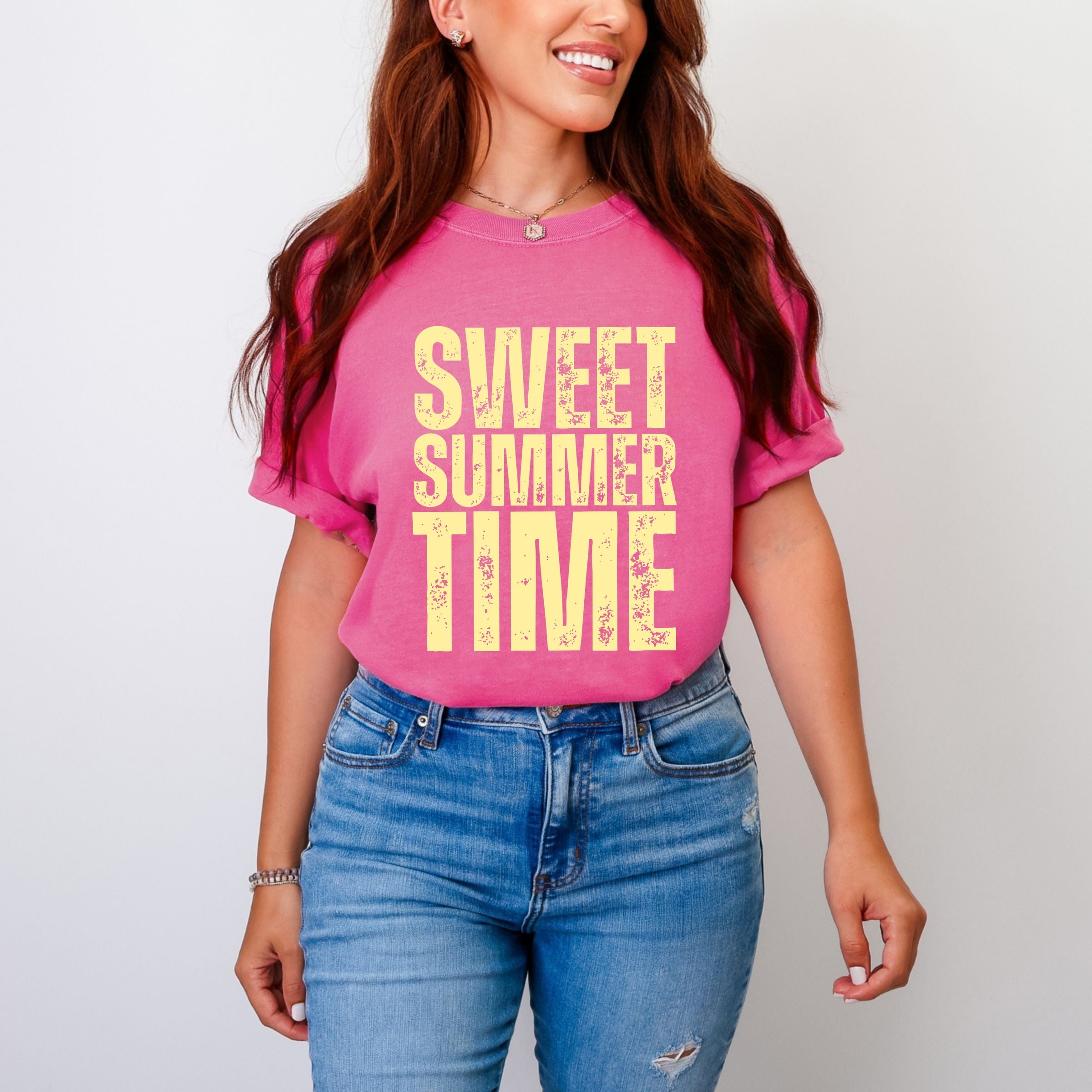 Sweet Summer Time Block Distressed - Women's Garment Dyed Graphic T-Shirt