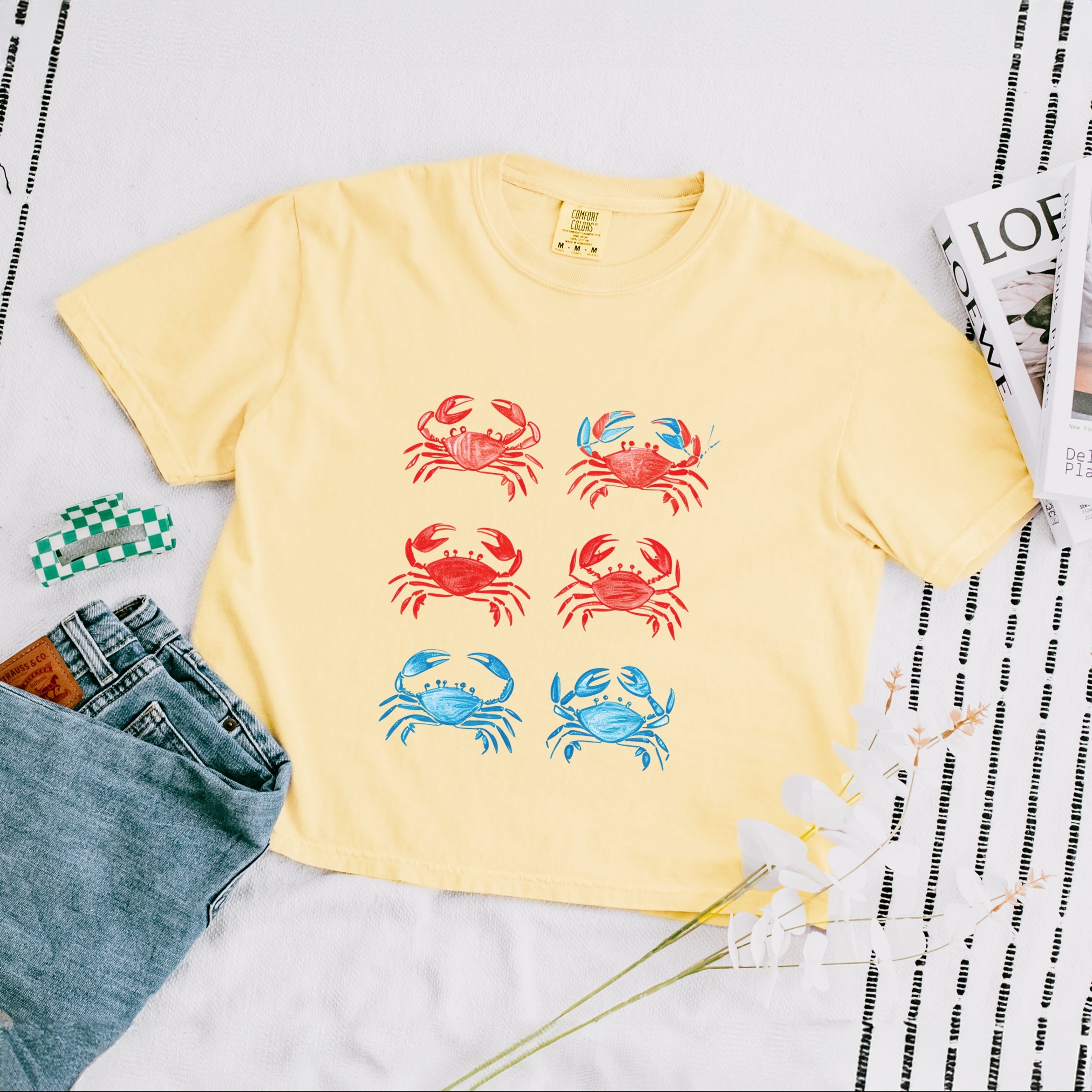 Six Crabs Sketched - Women's Boxy Crop Top Graphic T-Shirt