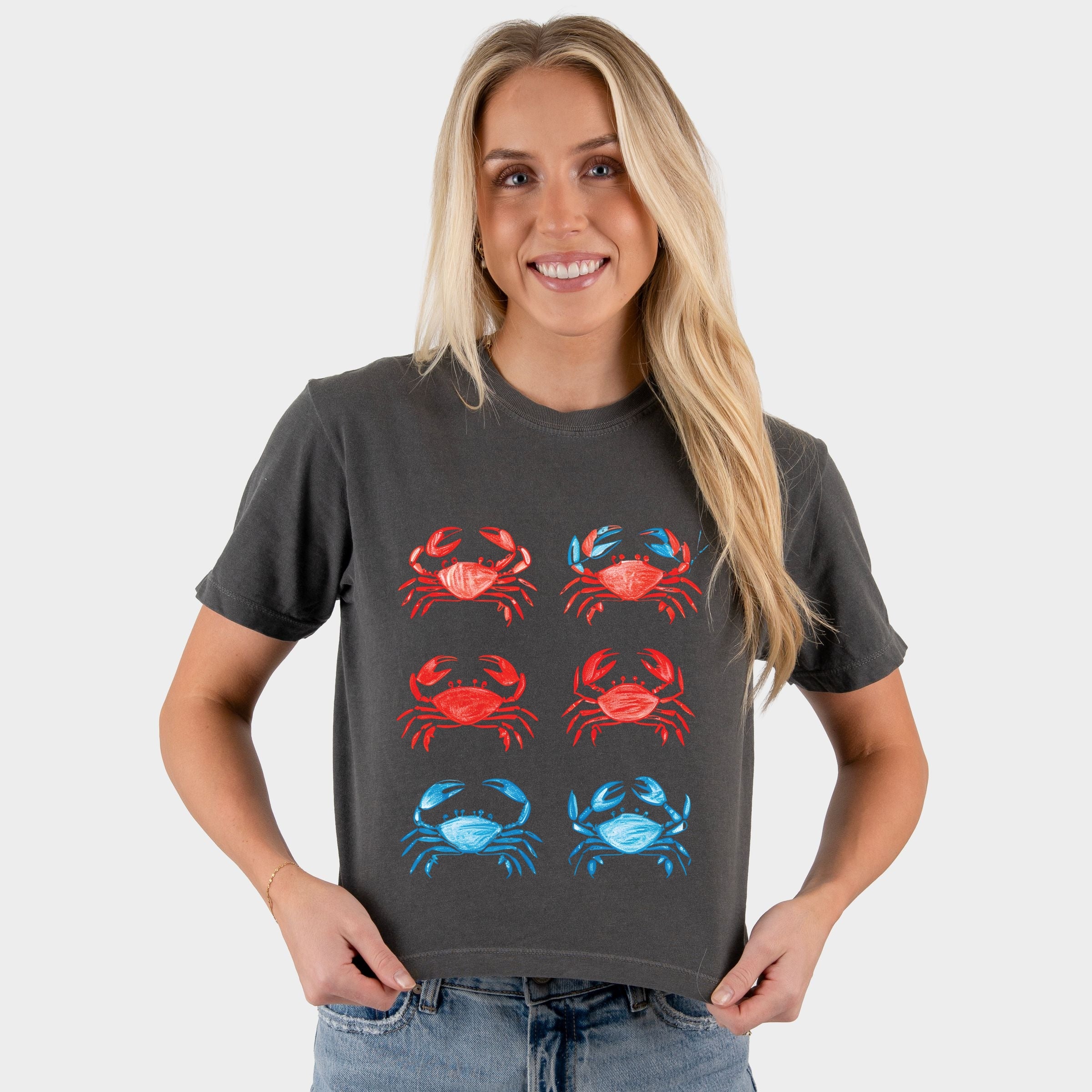 Six Crabs Sketched - Women's Boxy Crop Top Graphic T-Shirt