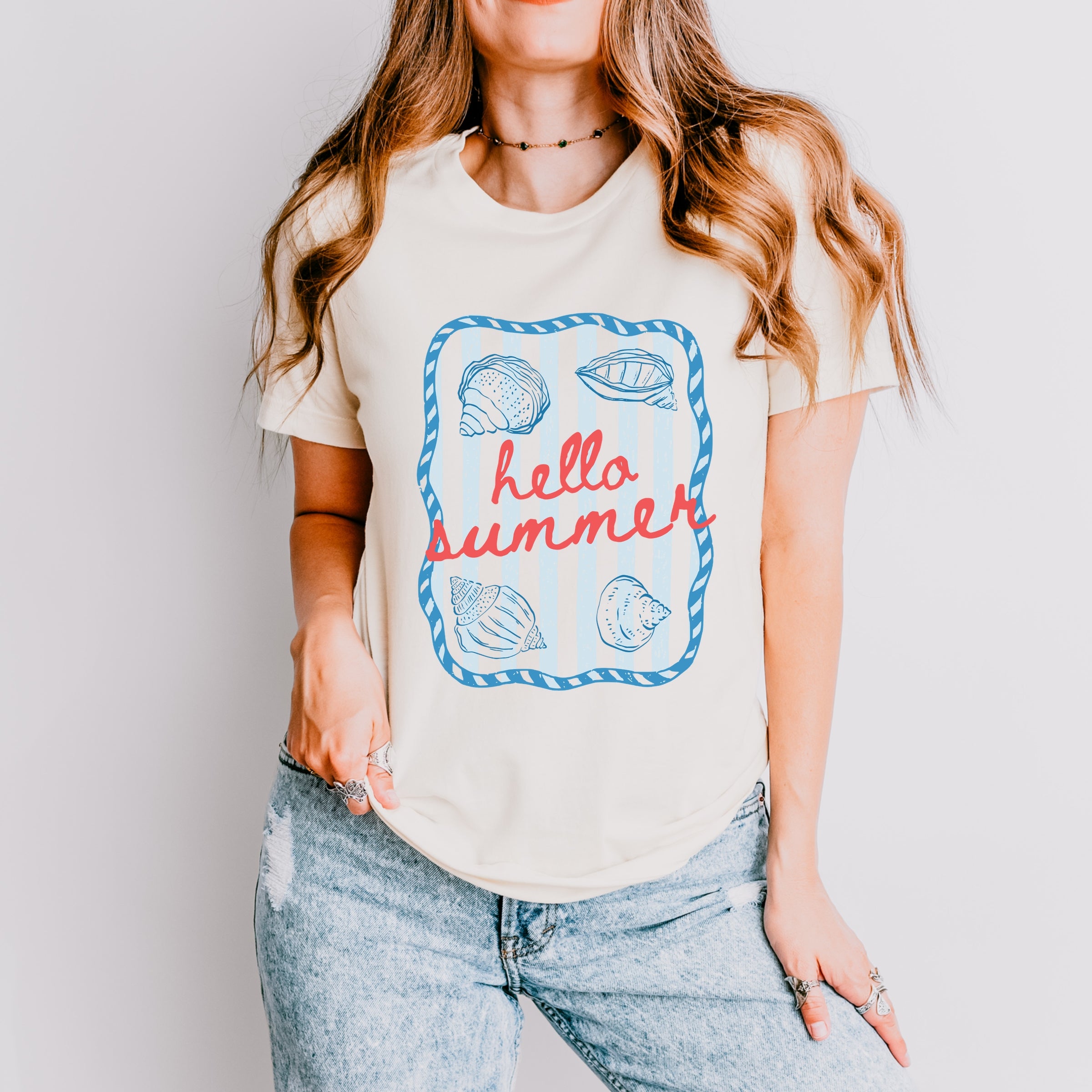 Hello Summer Sea Shells - Women's Short Sleeve Graphic T-Shirt