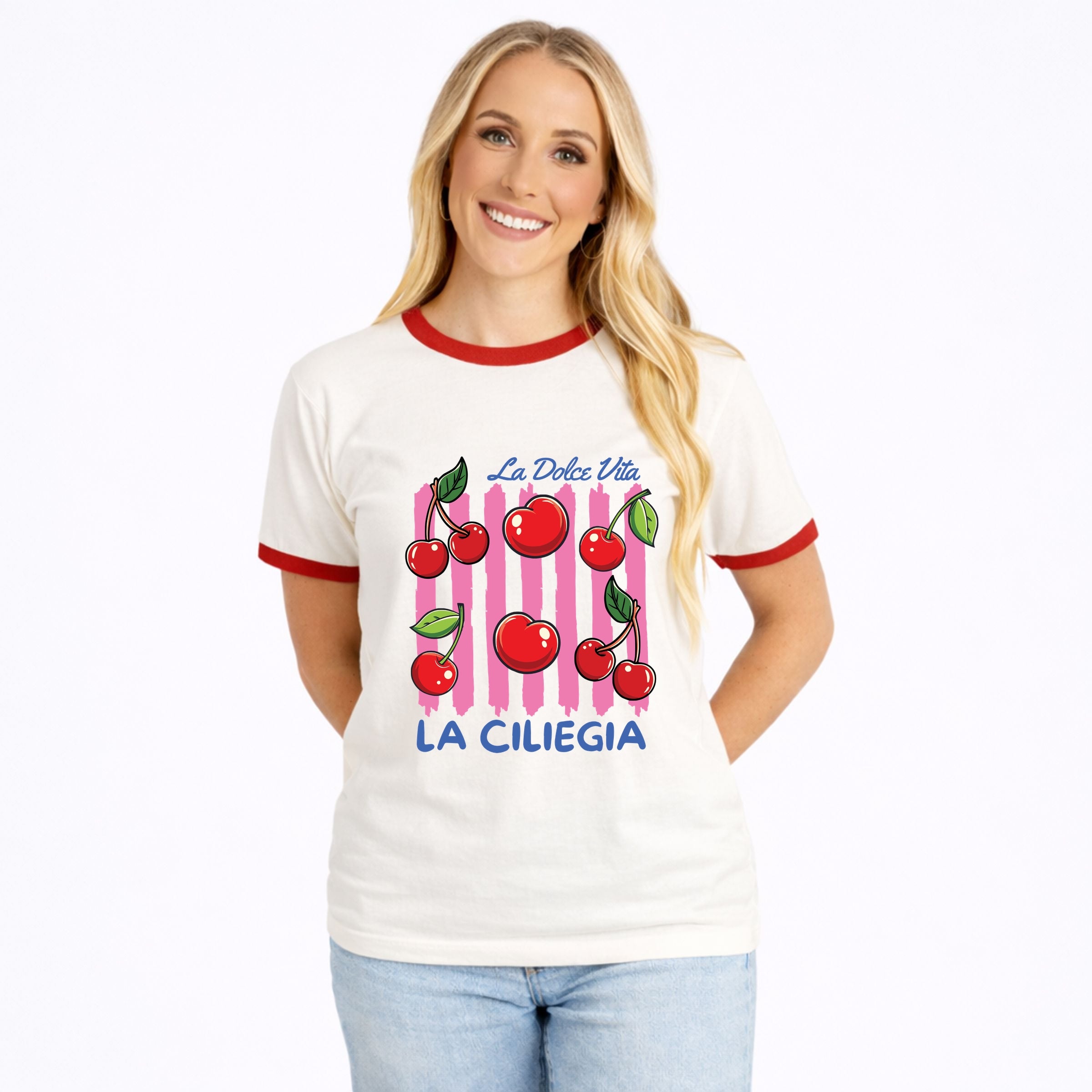 La Ciliegia Stripes - Women's Ringer Graphic T-Shirt