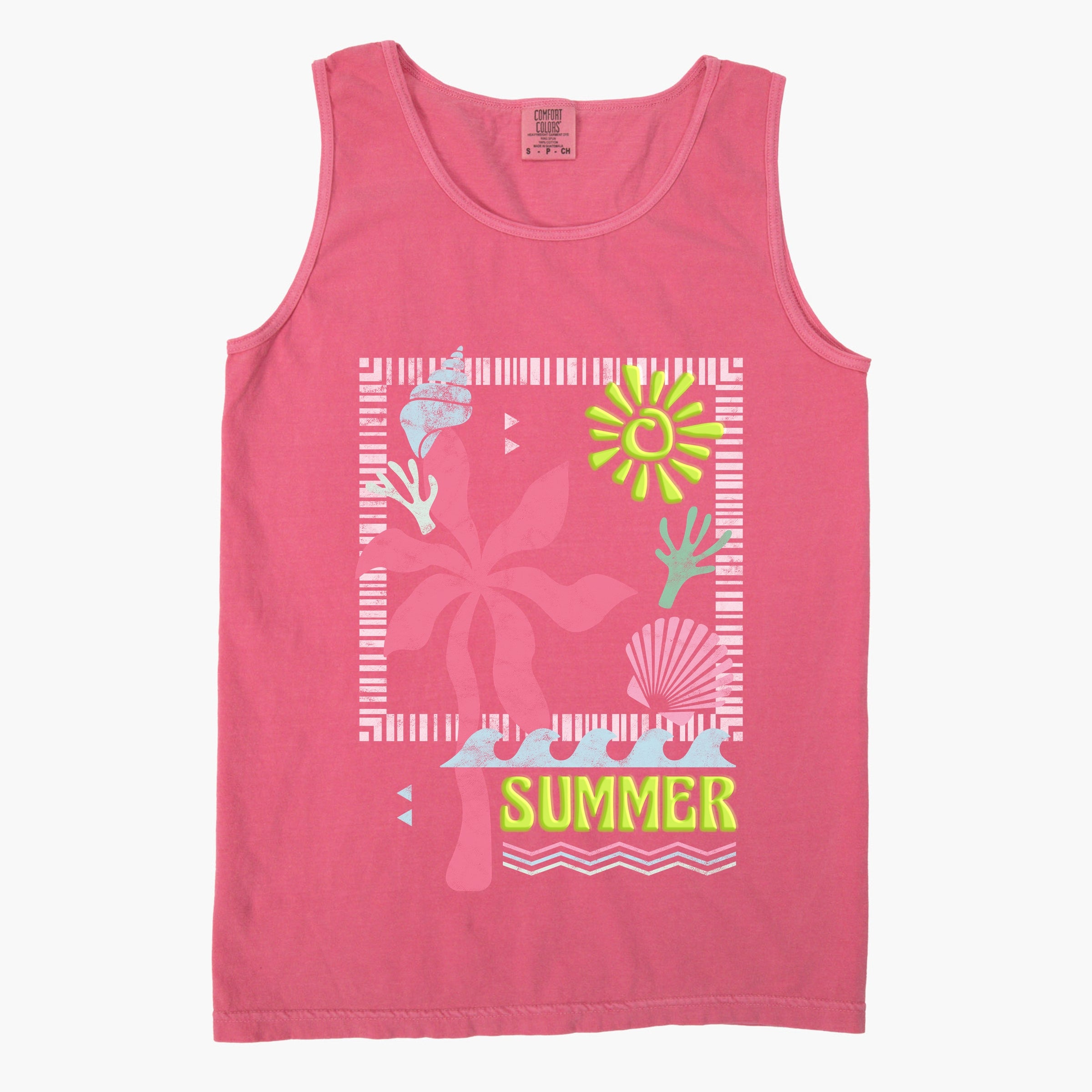 Summer Icons Colorful Puff Print - Women's Garment Dyed Graphic Tank Top