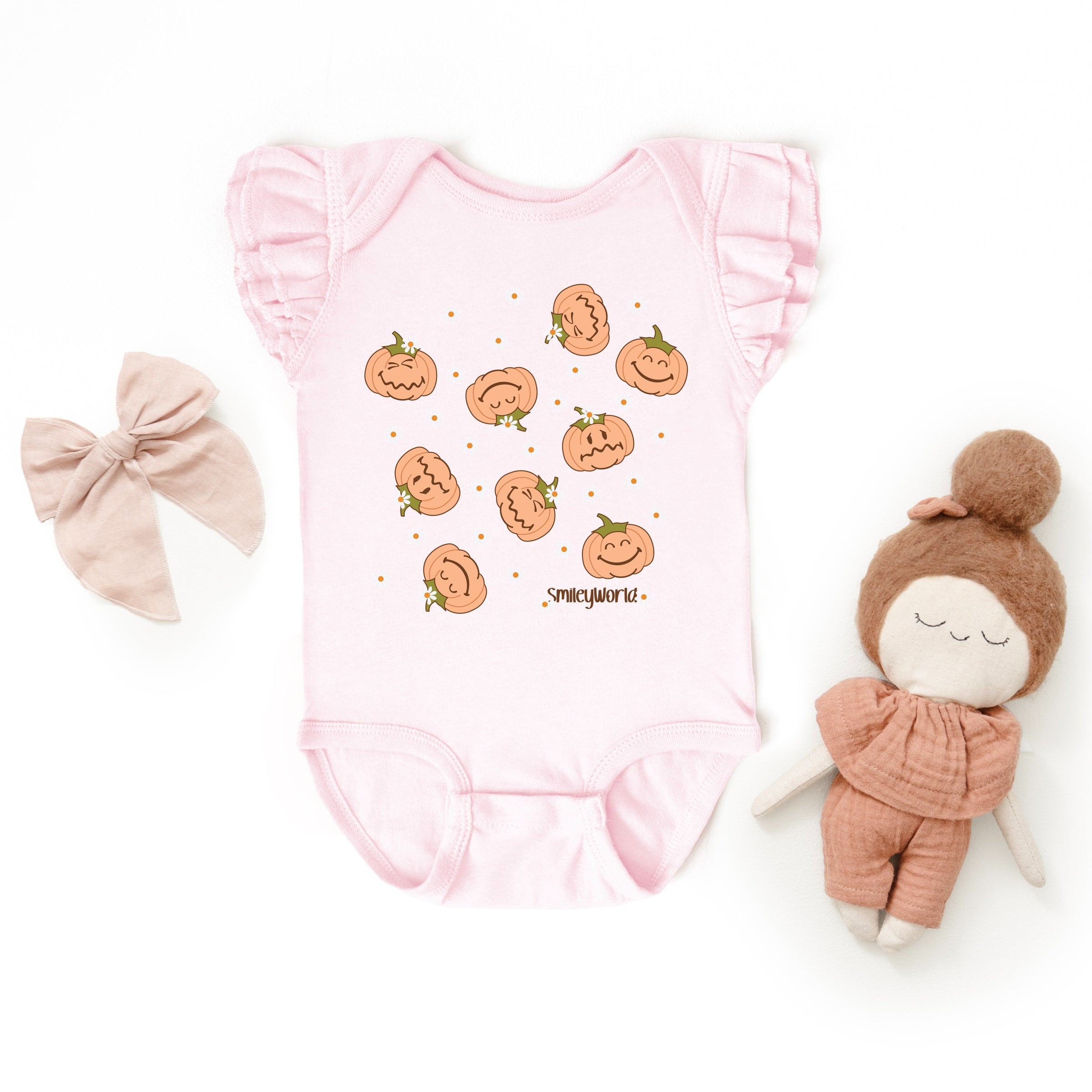 SmileyWorld Pumpkin Collage Daisies - Baby Flutter Sleeve Bodysuit