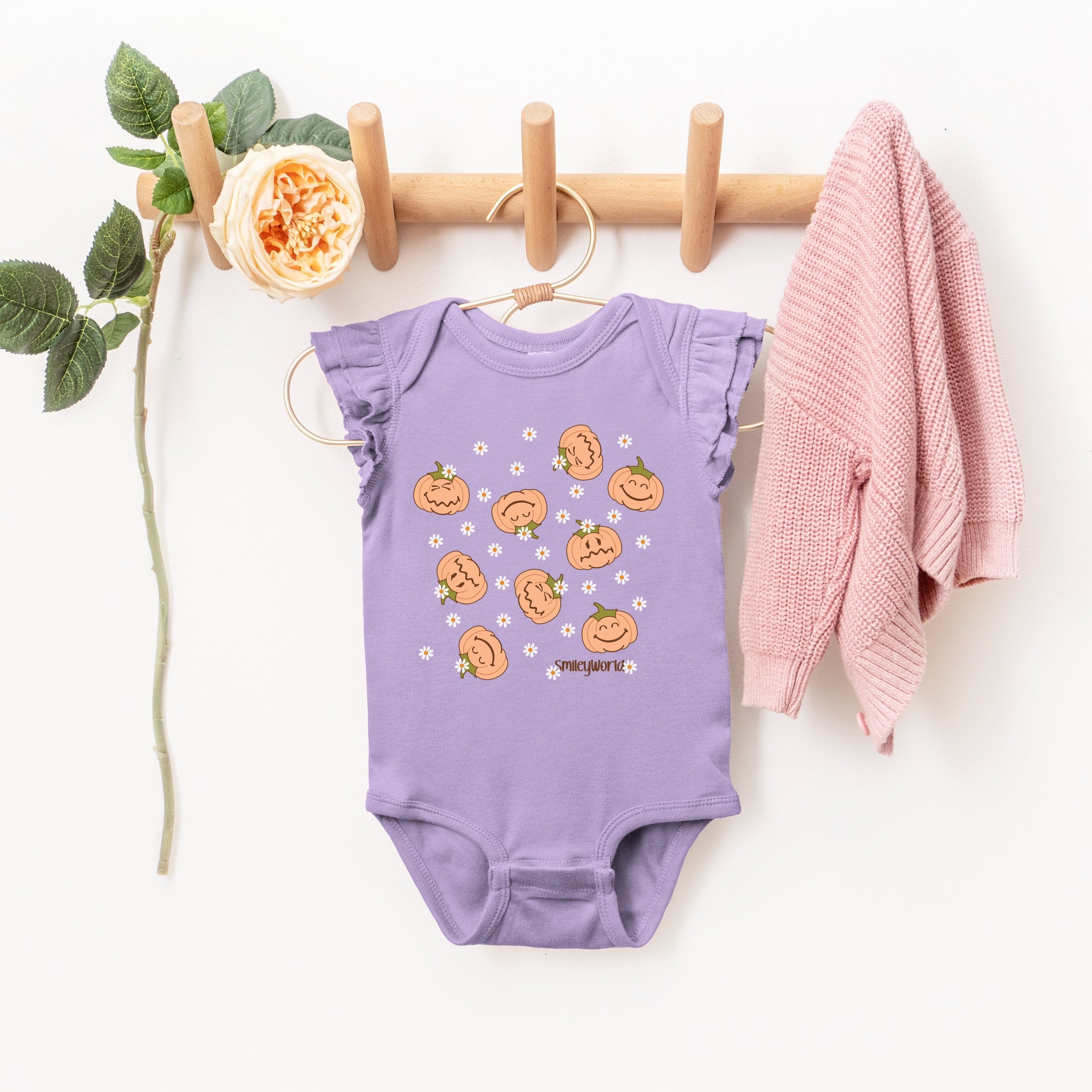 SmileyWorld Pumpkin Collage Daisies - Baby Flutter Sleeve Bodysuit