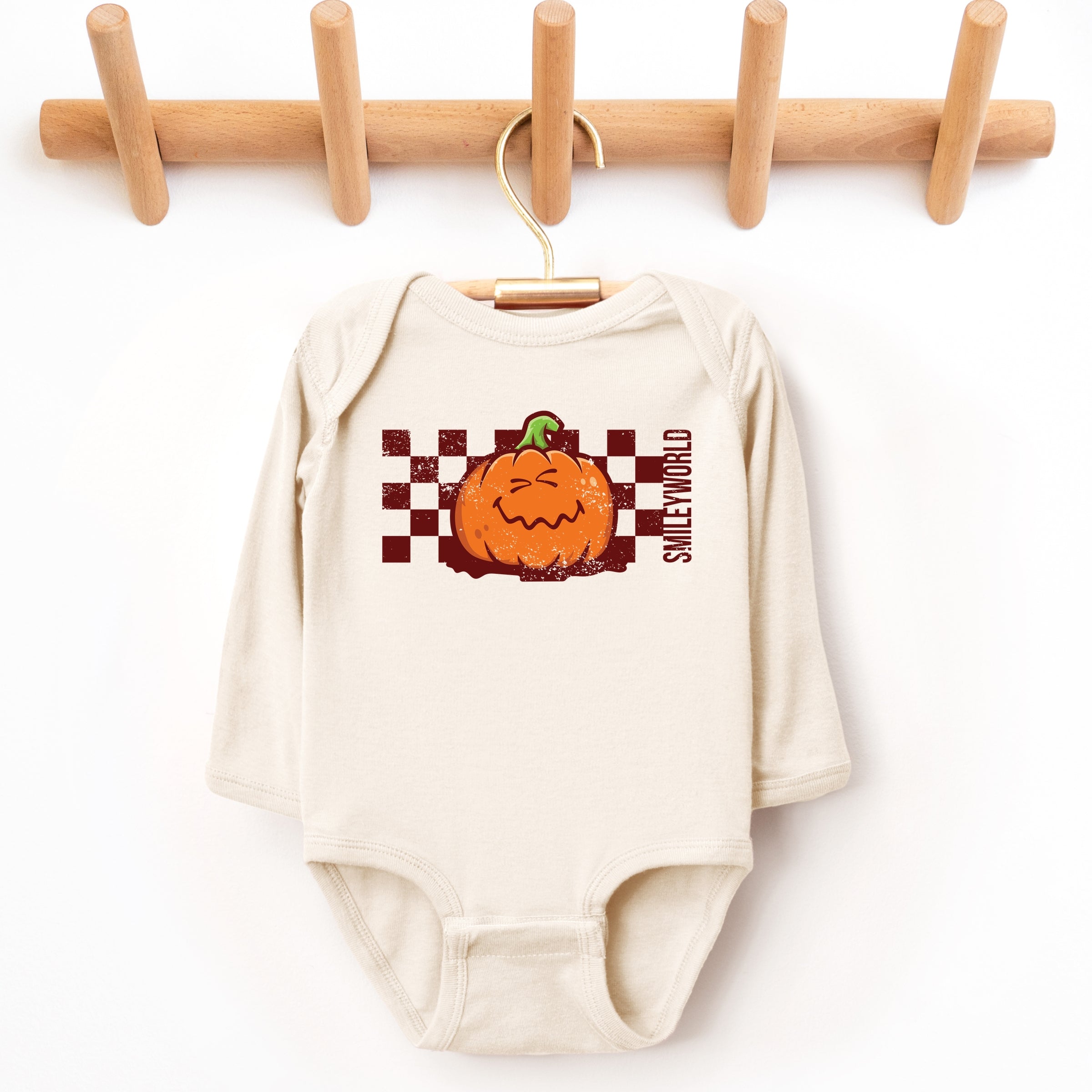 SmileyWorld Pumpkin Face Checkered - Baby Long Sleeve Bodysuit