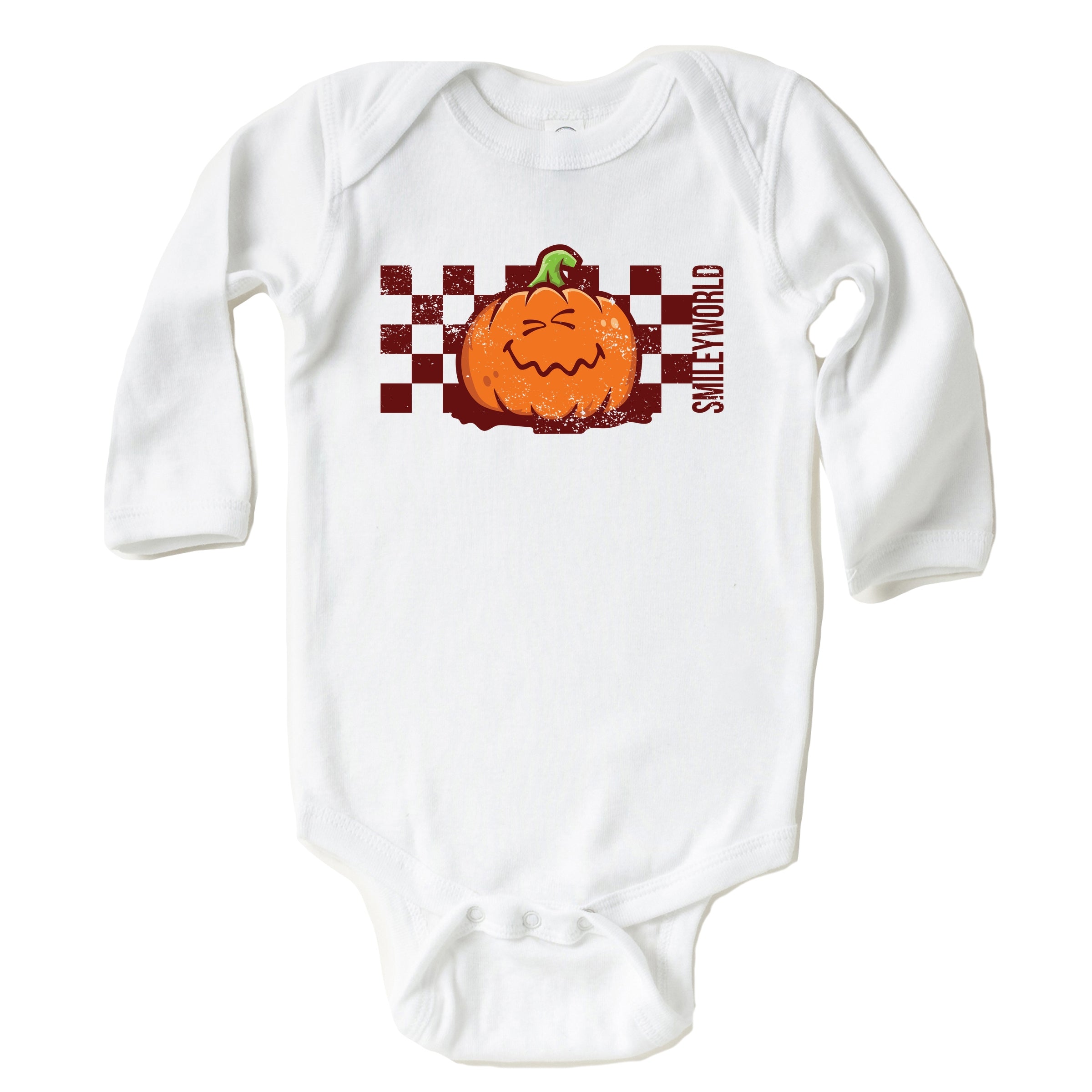 SmileyWorld Pumpkin Face Checkered - Baby Long Sleeve Bodysuit
