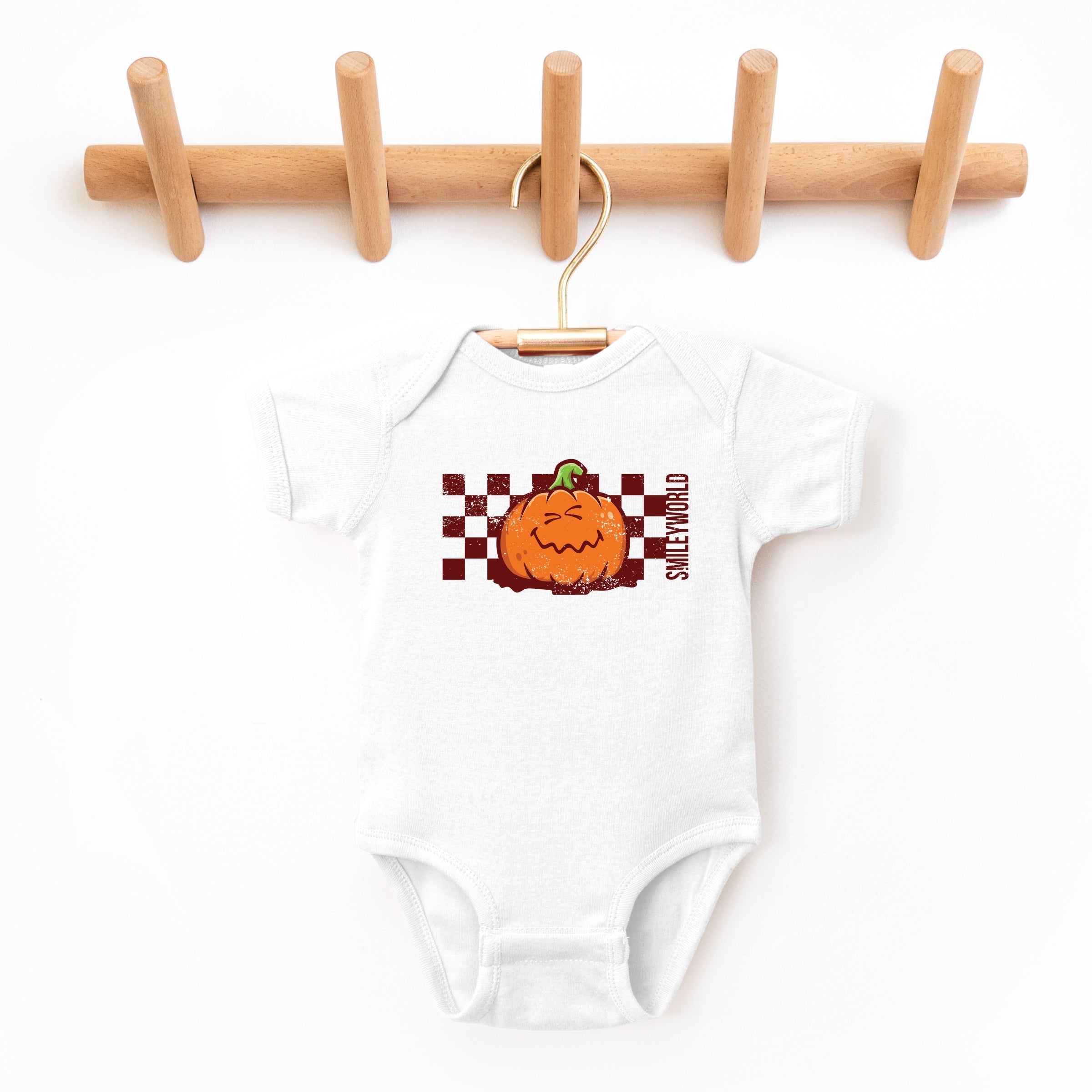 SmileyWorld Pumpkin Face Checkered - Baby Short Sleeve Graphic Bodysuit