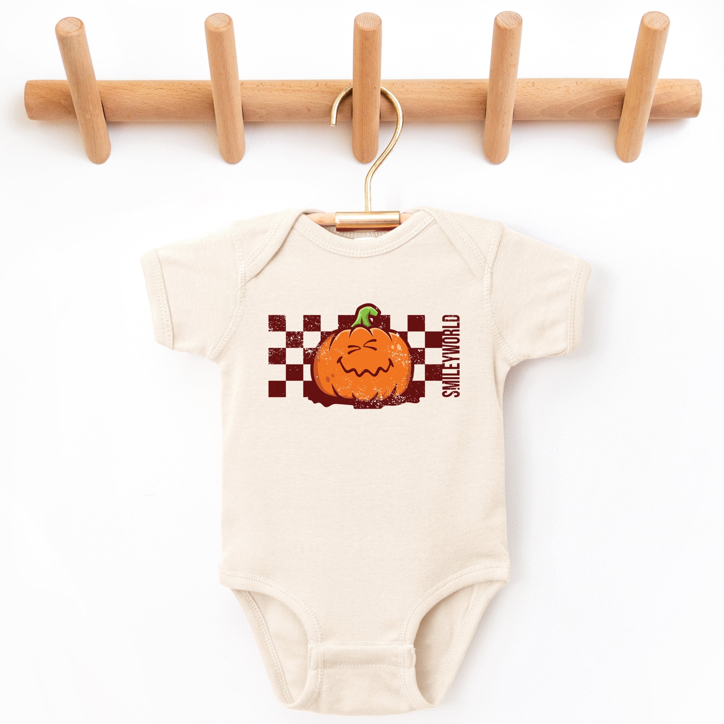 SmileyWorld Pumpkin Face Checkered - Baby Short Sleeve Graphic Bodysuit