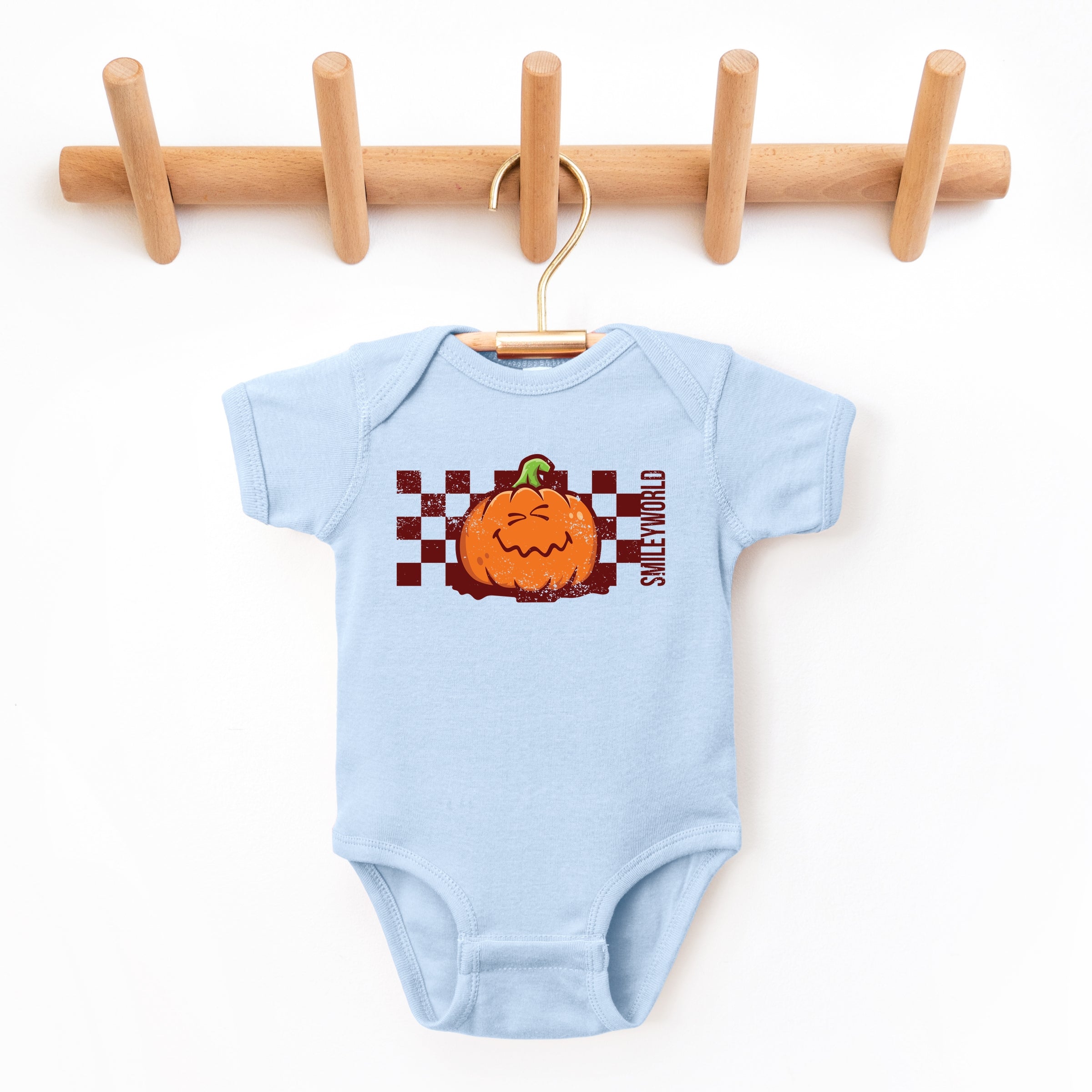 SmileyWorld Pumpkin Face Checkered - Baby Short Sleeve Graphic Bodysuit