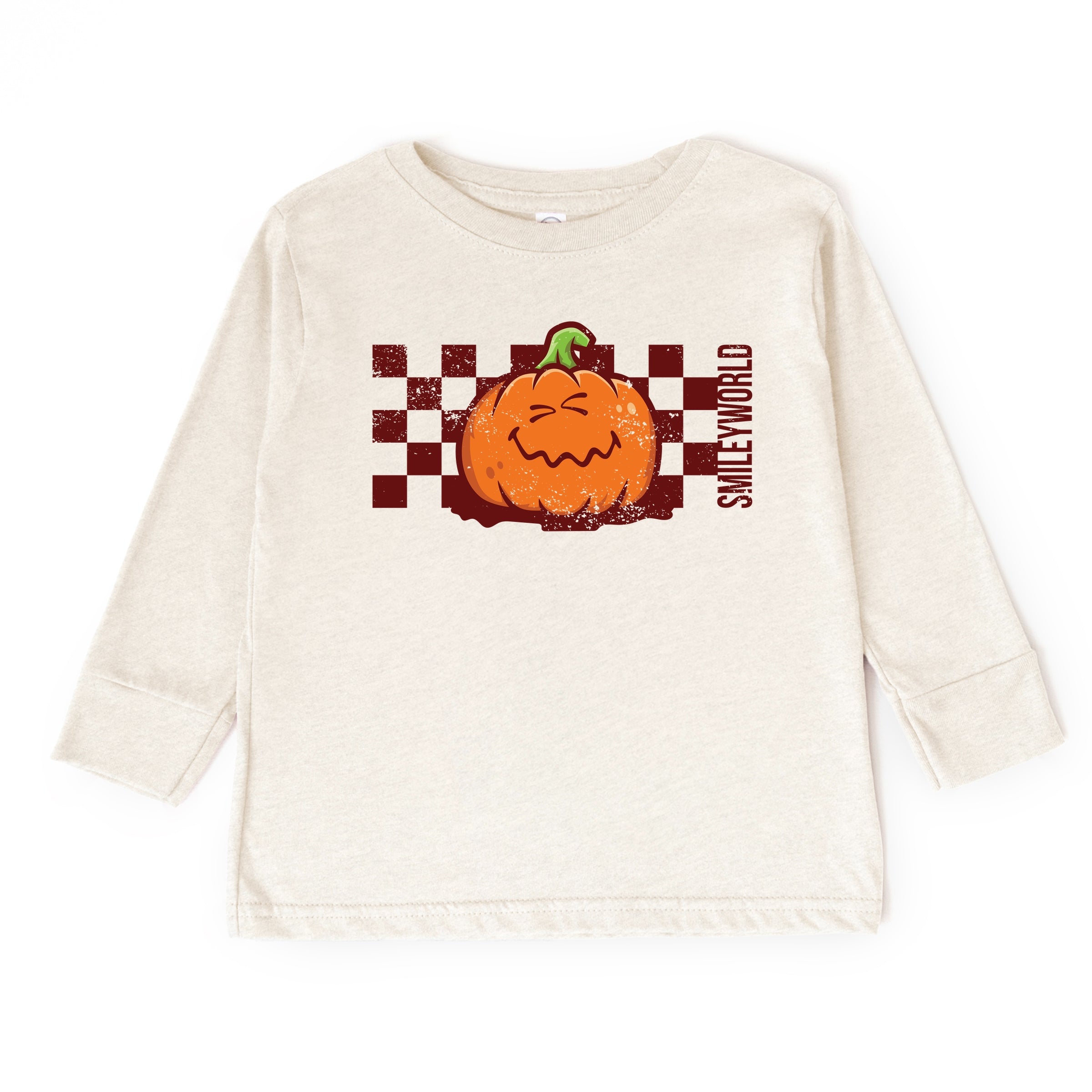 SmileyWorld Pumpkin Face Checkered - Toddler Long Sleeve Graphic Tee and Youth Long Sleeve Graphic T-Shirt