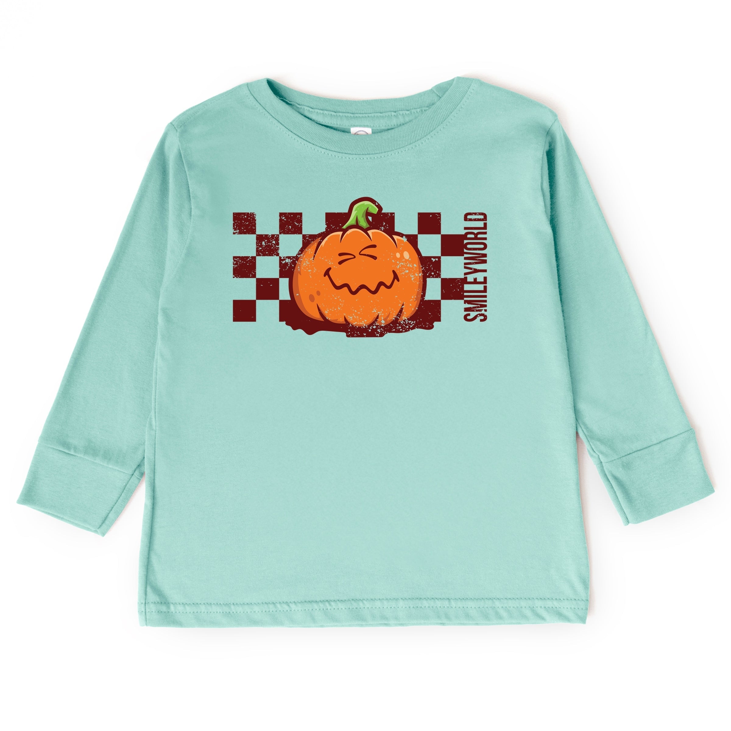 SmileyWorld Pumpkin Face Checkered - Toddler Long Sleeve Graphic Tee and Youth Long Sleeve Graphic T-Shirt