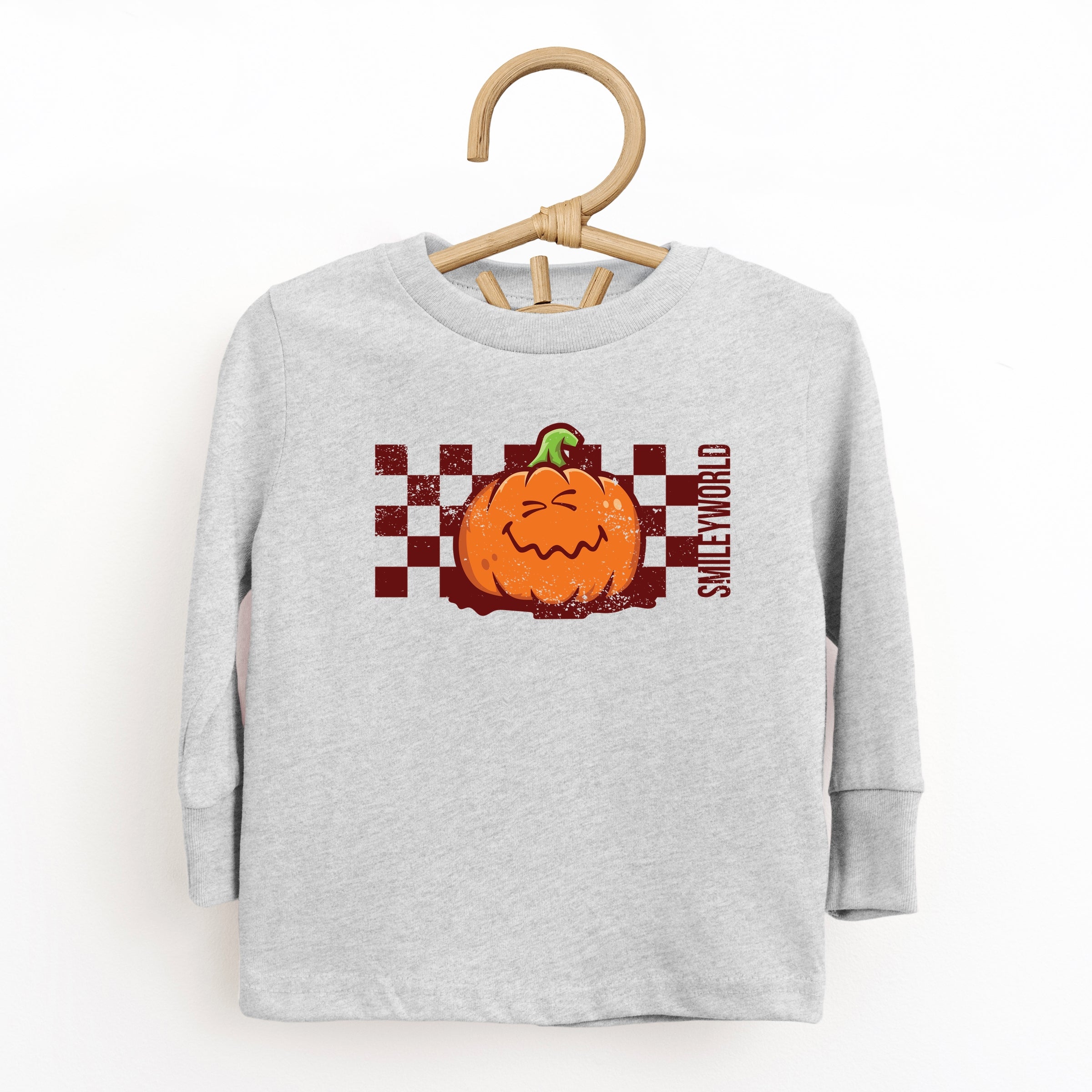 SmileyWorld Pumpkin Face Checkered - Toddler Long Sleeve Graphic Tee and Youth Long Sleeve Graphic T-Shirt