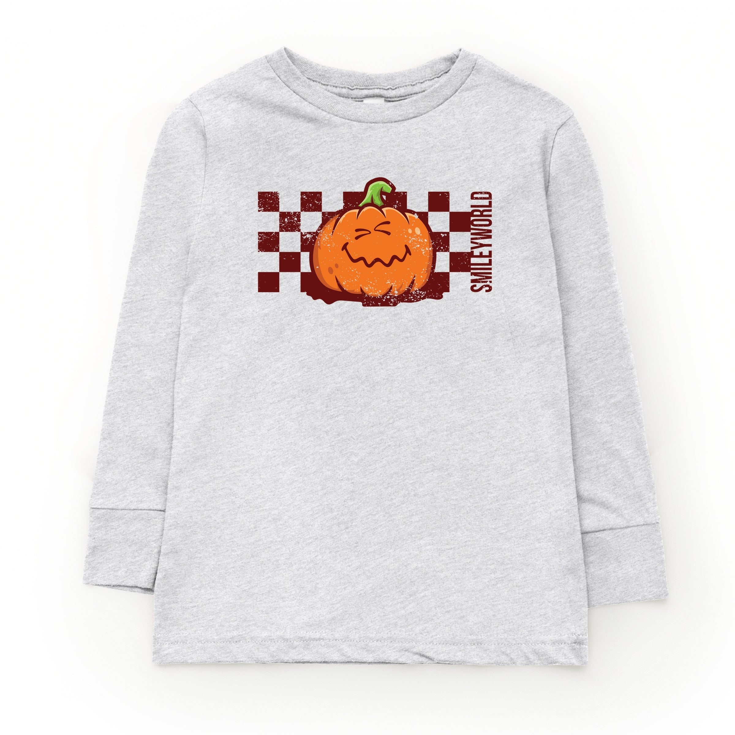 SmileyWorld Pumpkin Face Checkered - Toddler Long Sleeve Graphic Tee and Youth Long Sleeve Graphic T-Shirt