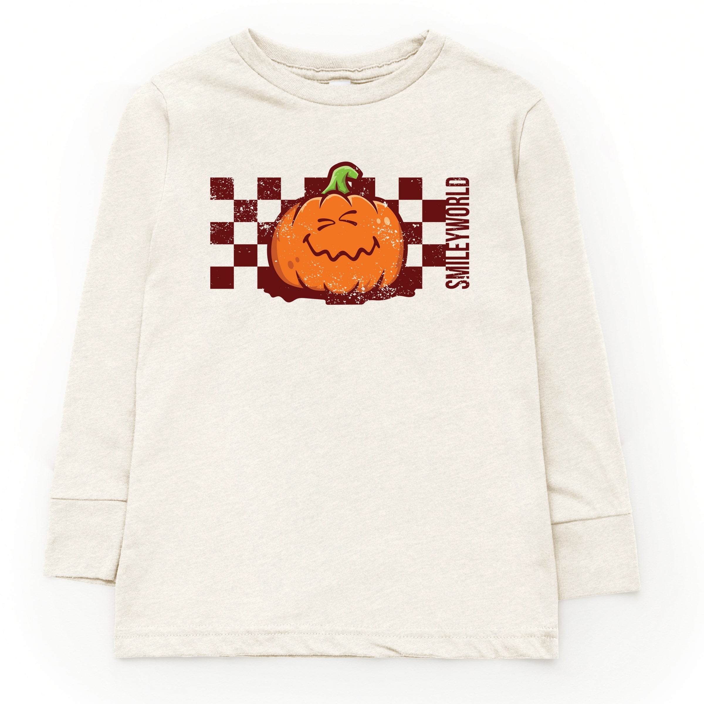 SmileyWorld Pumpkin Face Checkered - Toddler Long Sleeve Graphic Tee and Youth Long Sleeve Graphic T-Shirt