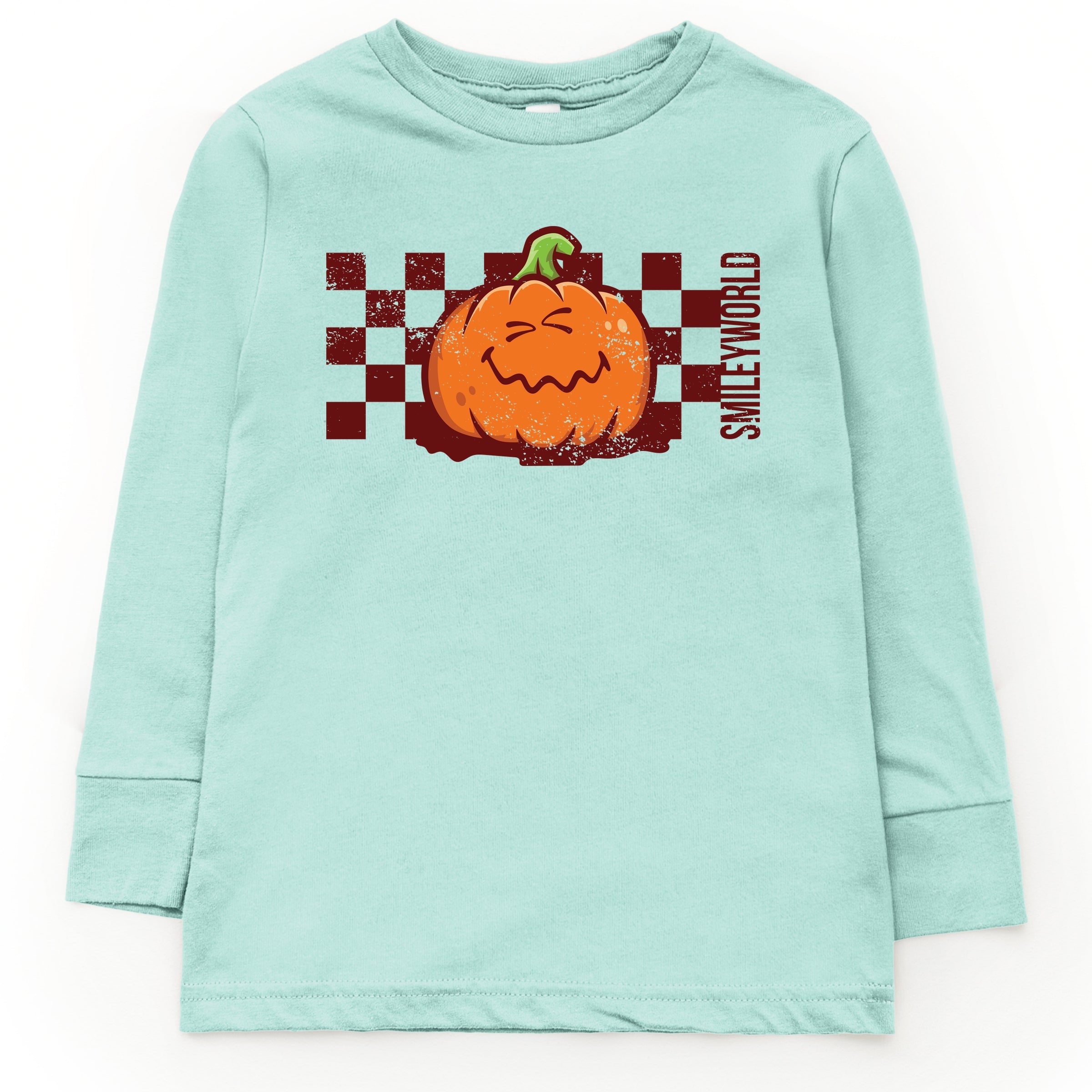 SmileyWorld Pumpkin Face Checkered - Toddler Long Sleeve Graphic Tee and Youth Long Sleeve Graphic T-Shirt