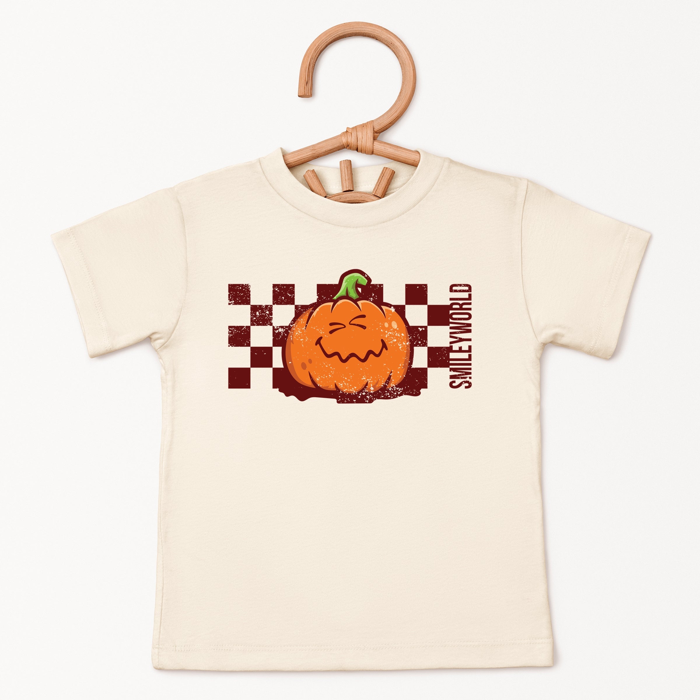 SmileyWorld Pumpkin Face Checkered - Youth Short Sleeve Graphic T-Shirt and Toddler Short Sleeve Graphic T-Shirt