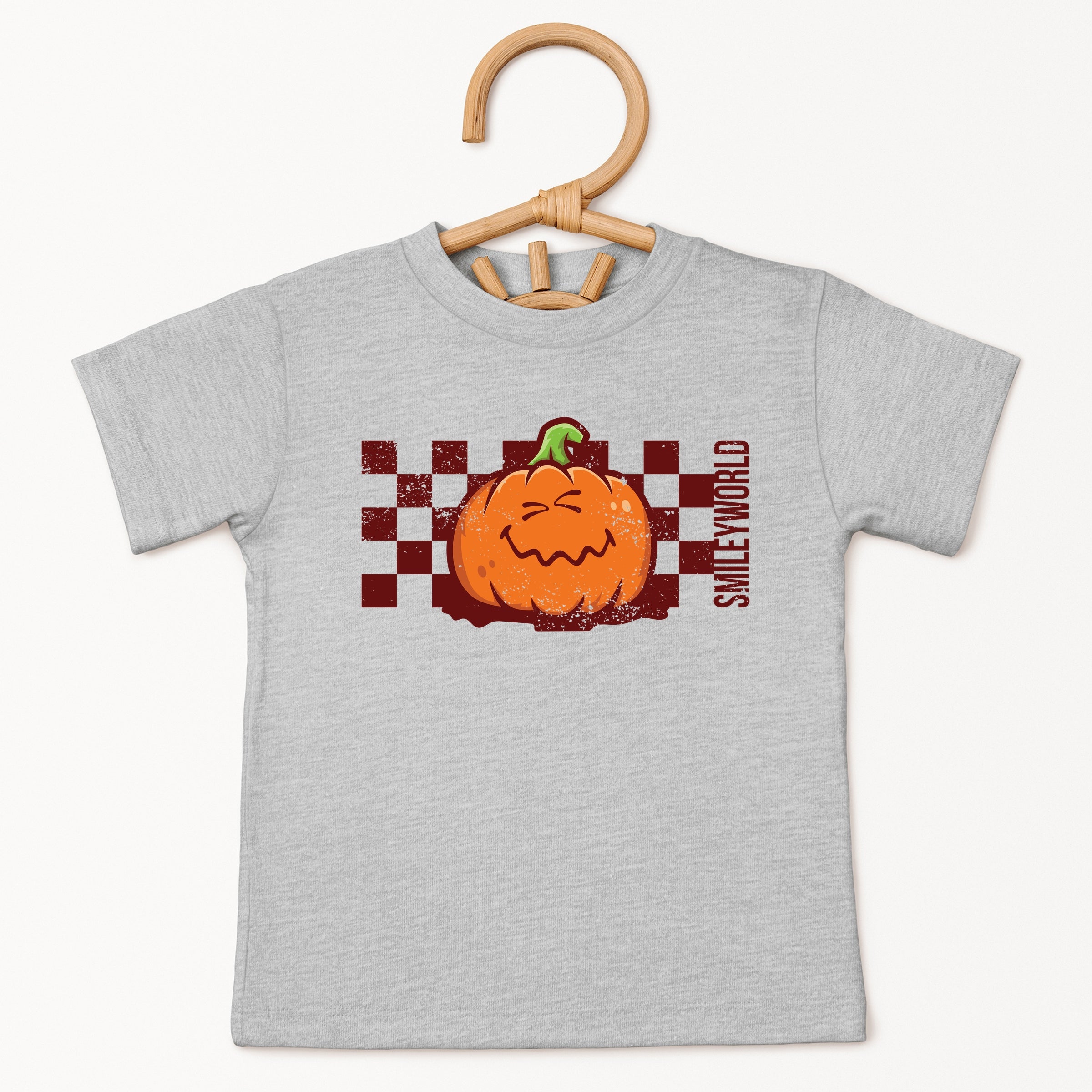 SmileyWorld Pumpkin Face Checkered - Youth Short Sleeve Graphic T-Shirt and Toddler Short Sleeve Graphic T-Shirt