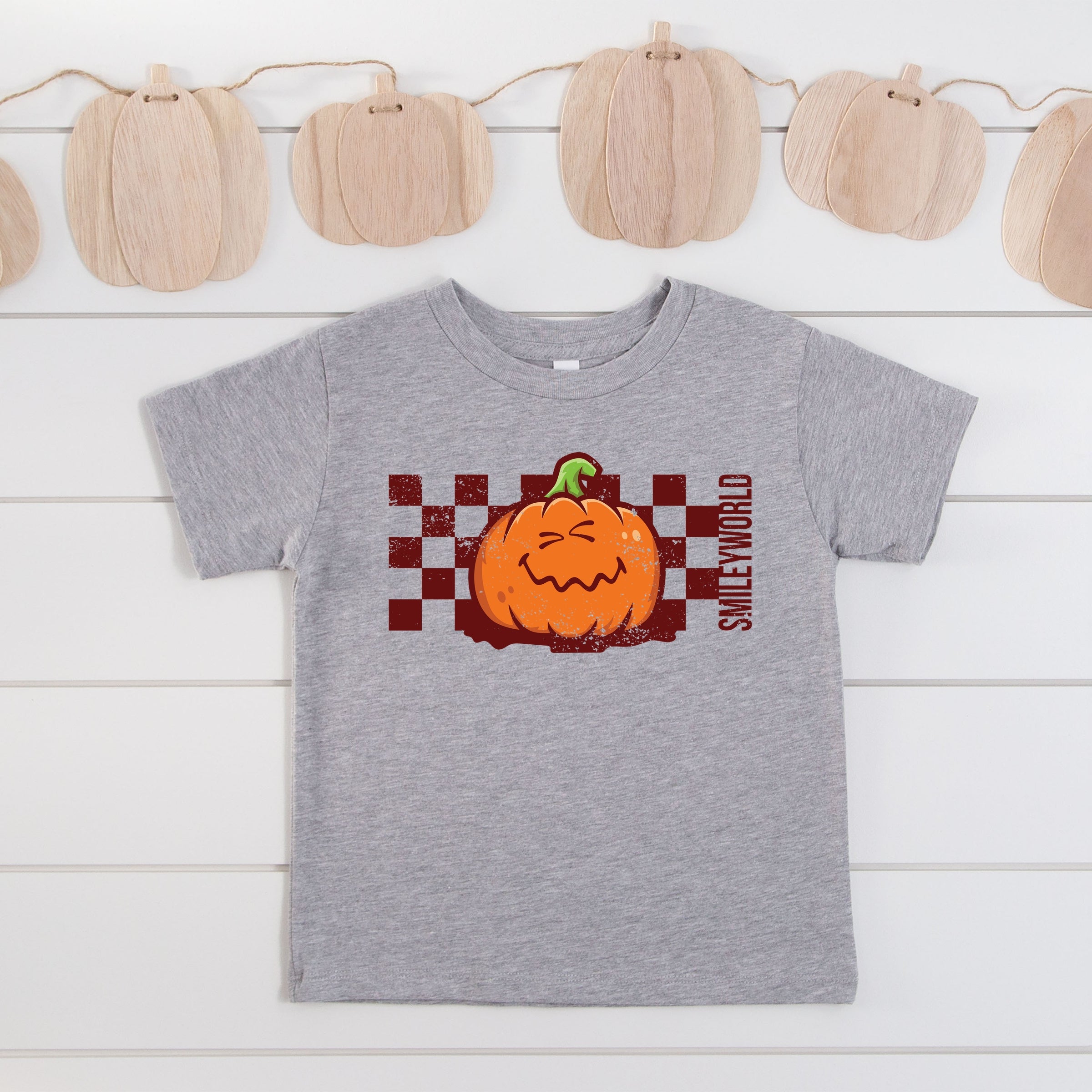 SmileyWorld Pumpkin Face Checkered - Youth Short Sleeve Graphic T-Shirt and Toddler Short Sleeve Graphic T-Shirt