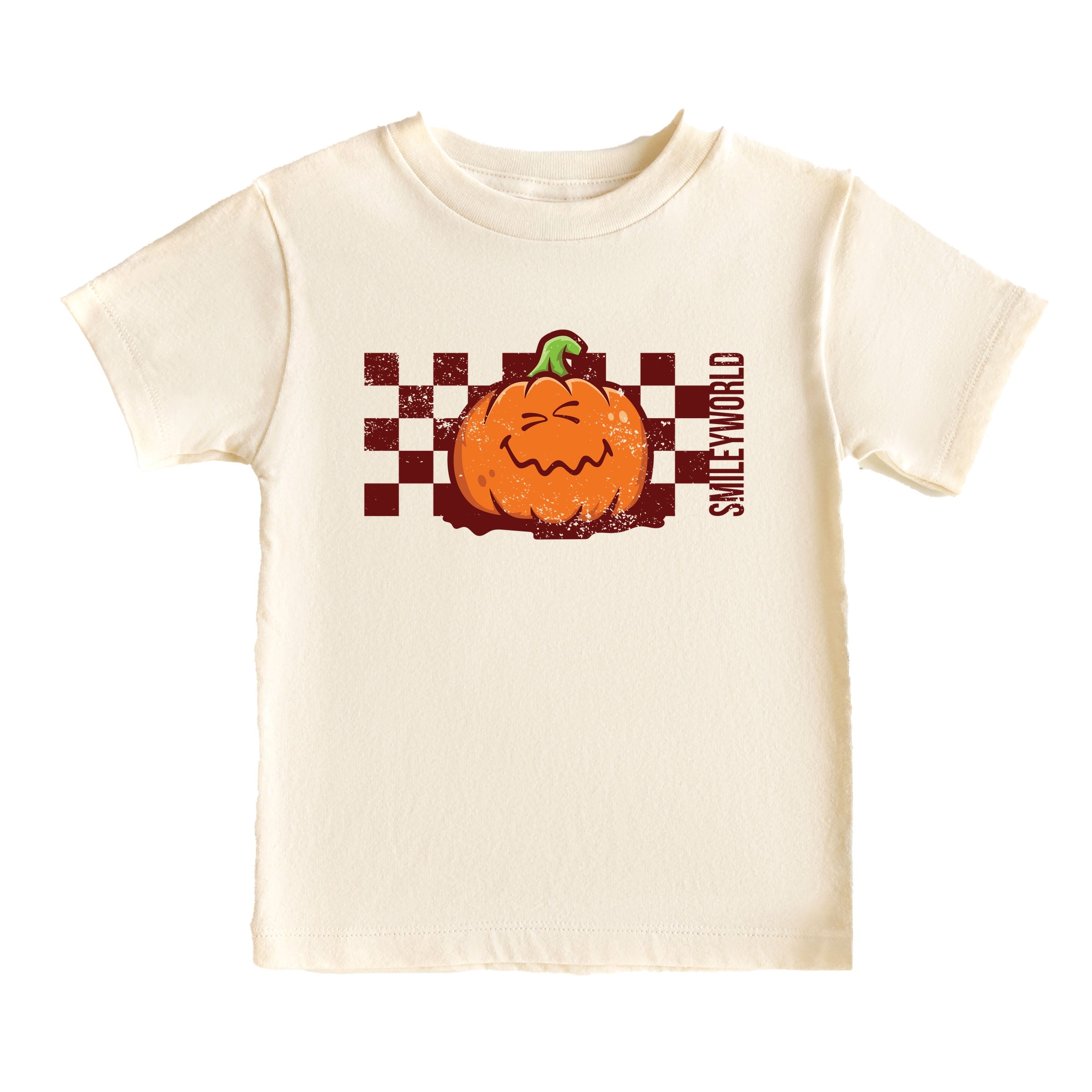 SmileyWorld Pumpkin Face Checkered - Youth Short Sleeve Graphic T-Shirt and Toddler Short Sleeve Graphic T-Shirt
