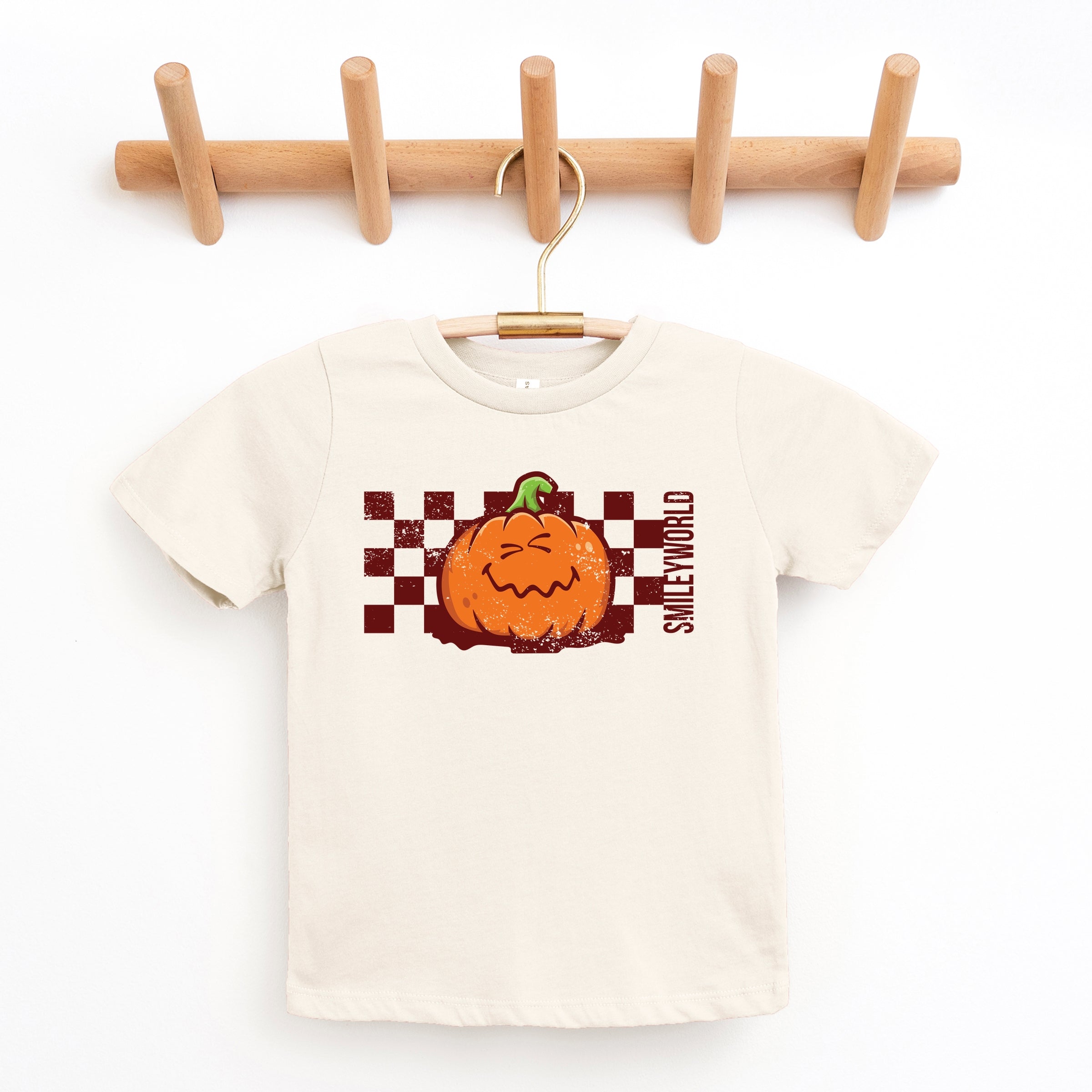 SmileyWorld Pumpkin Face Checkered - Youth Short Sleeve Graphic T-Shirt and Toddler Short Sleeve Graphic T-Shirt