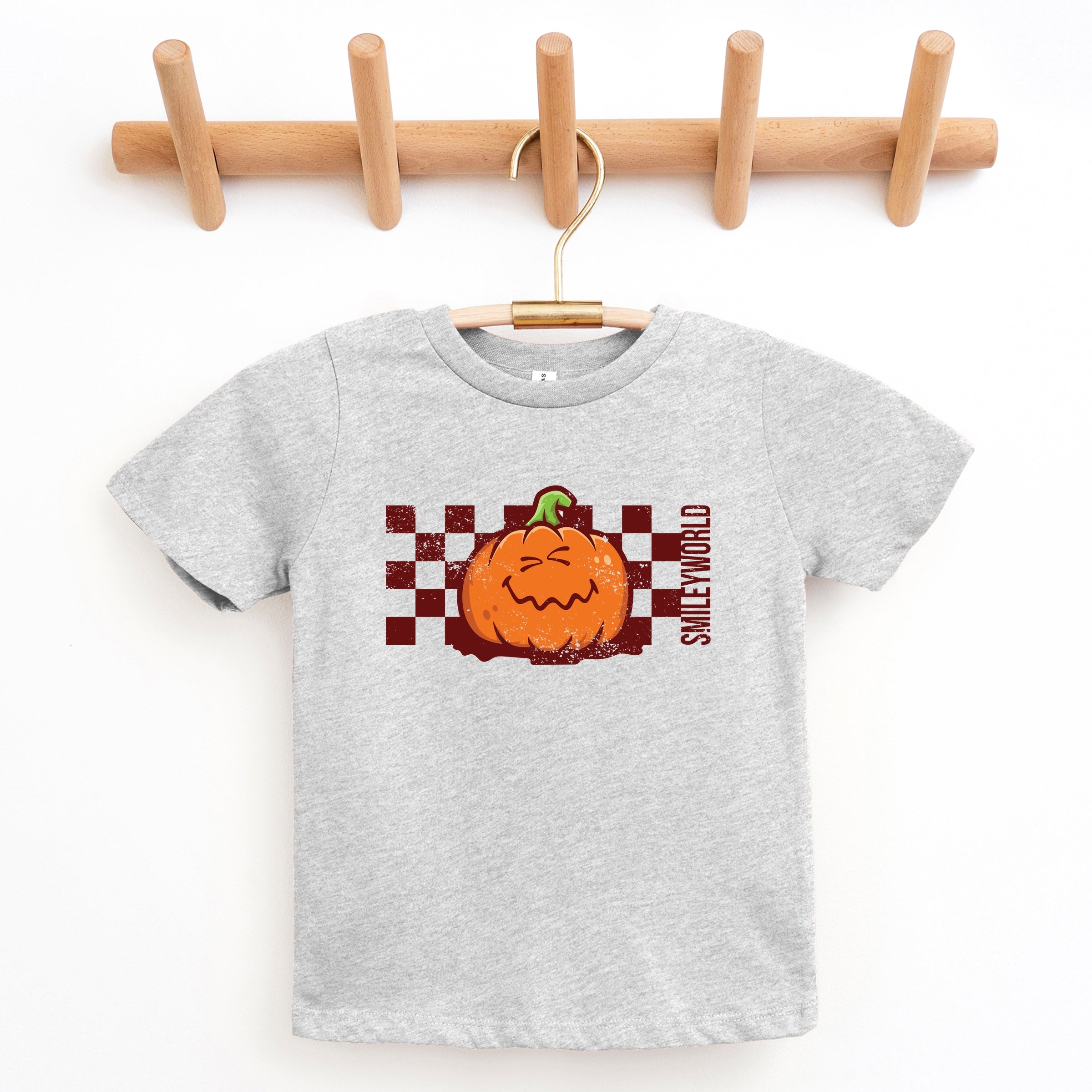SmileyWorld Pumpkin Face Checkered - Youth Short Sleeve Graphic T-Shirt and Toddler Short Sleeve Graphic T-Shirt