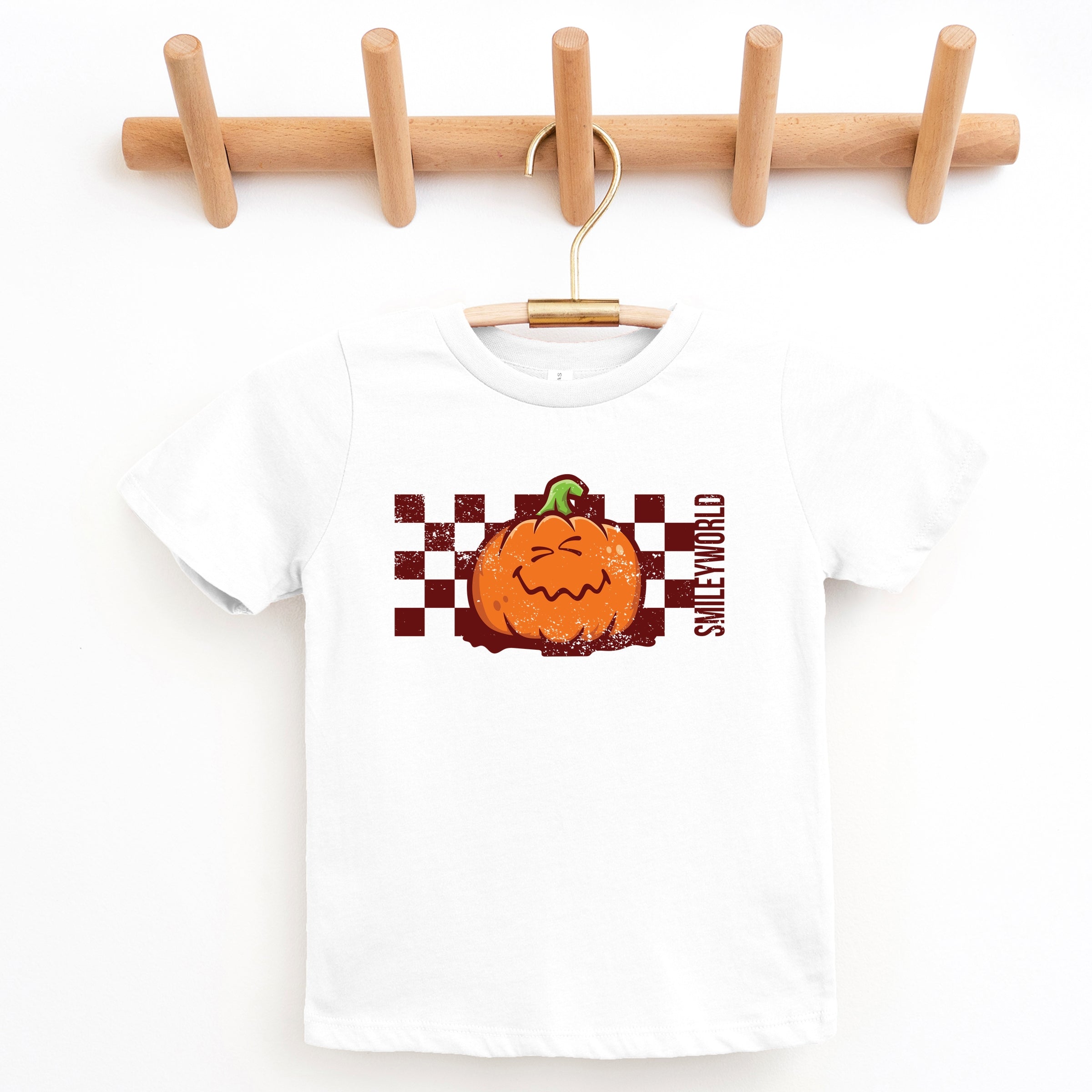 SmileyWorld Pumpkin Face Checkered - Youth Short Sleeve Graphic T-Shirt and Toddler Short Sleeve Graphic T-Shirt