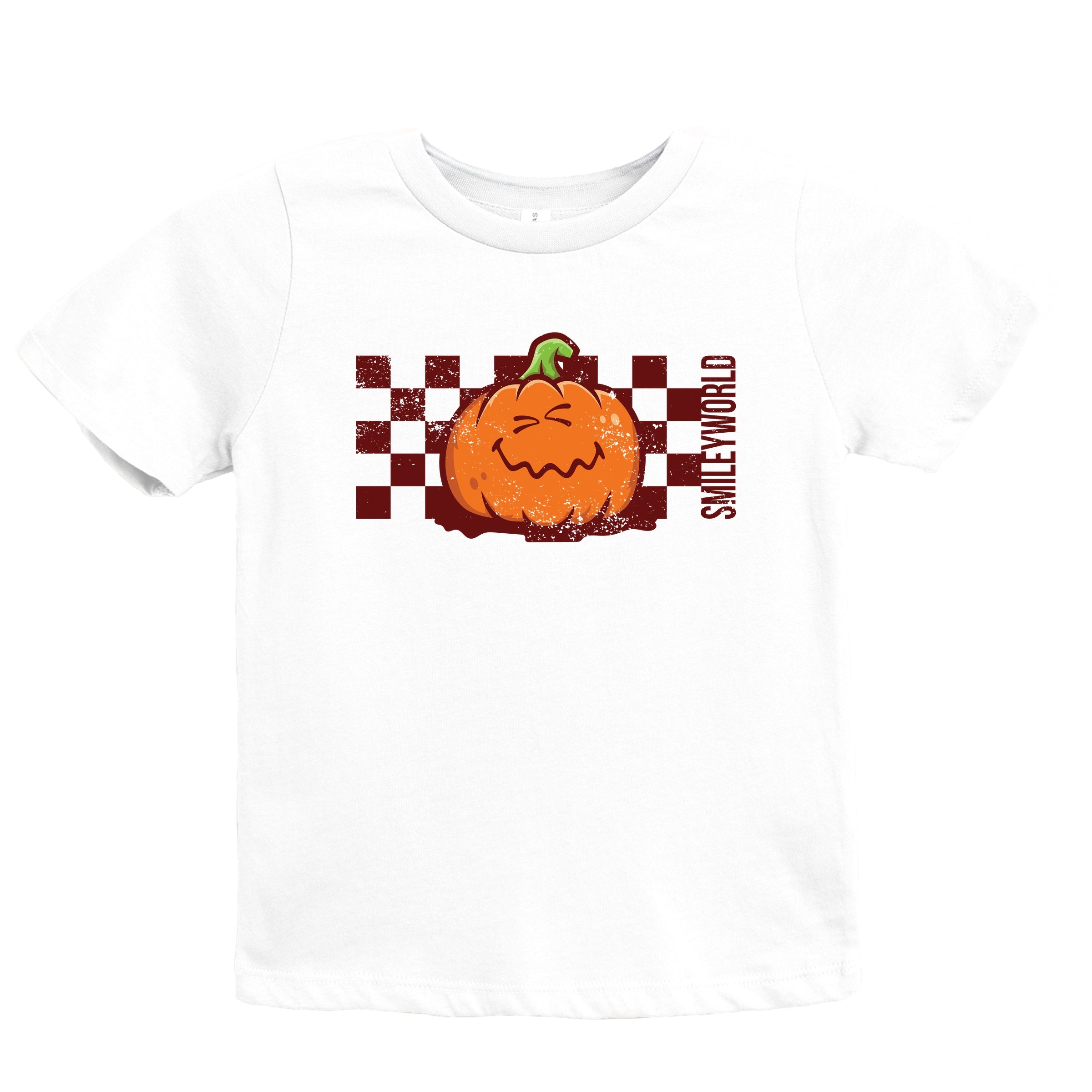 SmileyWorld Pumpkin Face Checkered - Youth Short Sleeve Graphic T-Shirt and Toddler Short Sleeve Graphic T-Shirt