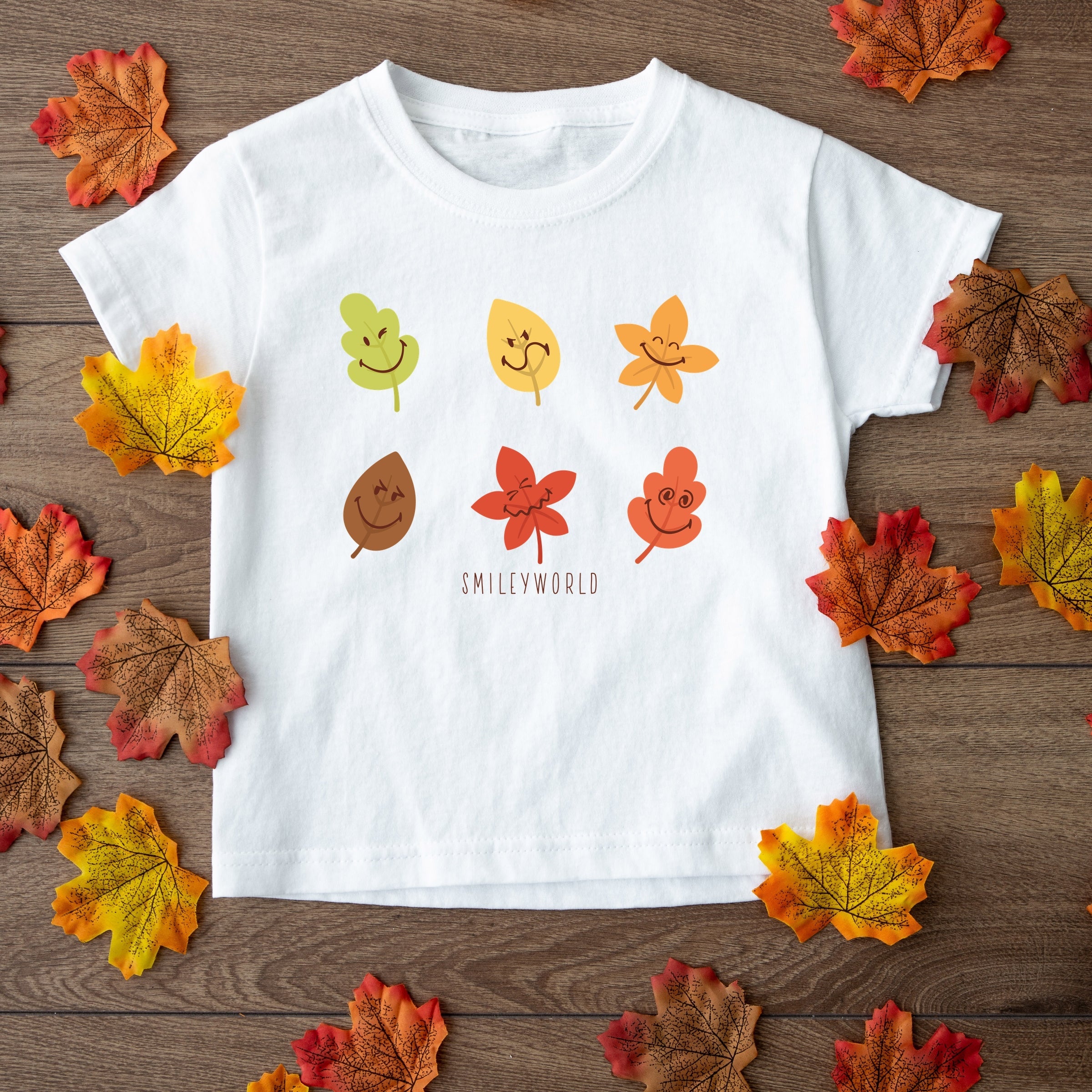 SmileyWorld Fall Leaves - Youth Short Sleeve Graphic T-Shirt and Toddler Short Sleeve Graphic T-Shirt