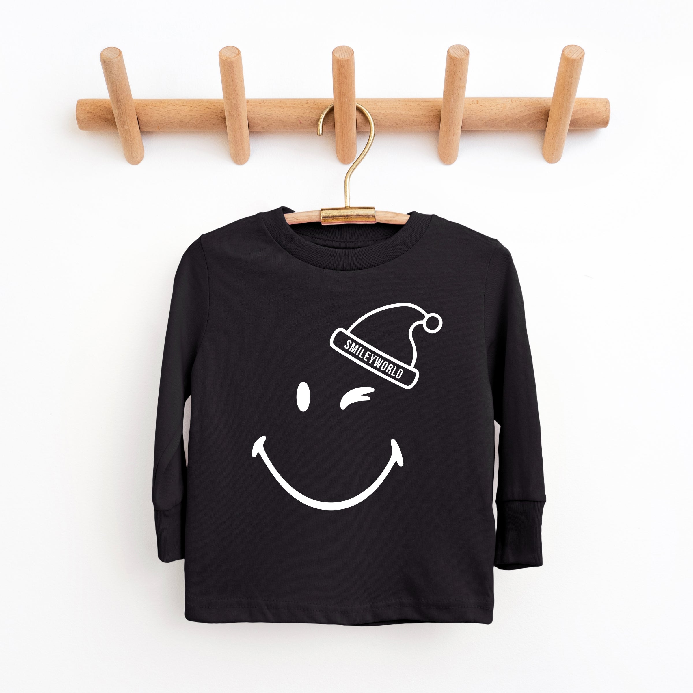 SmileyWorld Santa Hat Outline - Toddler Long Sleeve Graphic Tee and Youth Long Sleeve Graphic T-Shirt