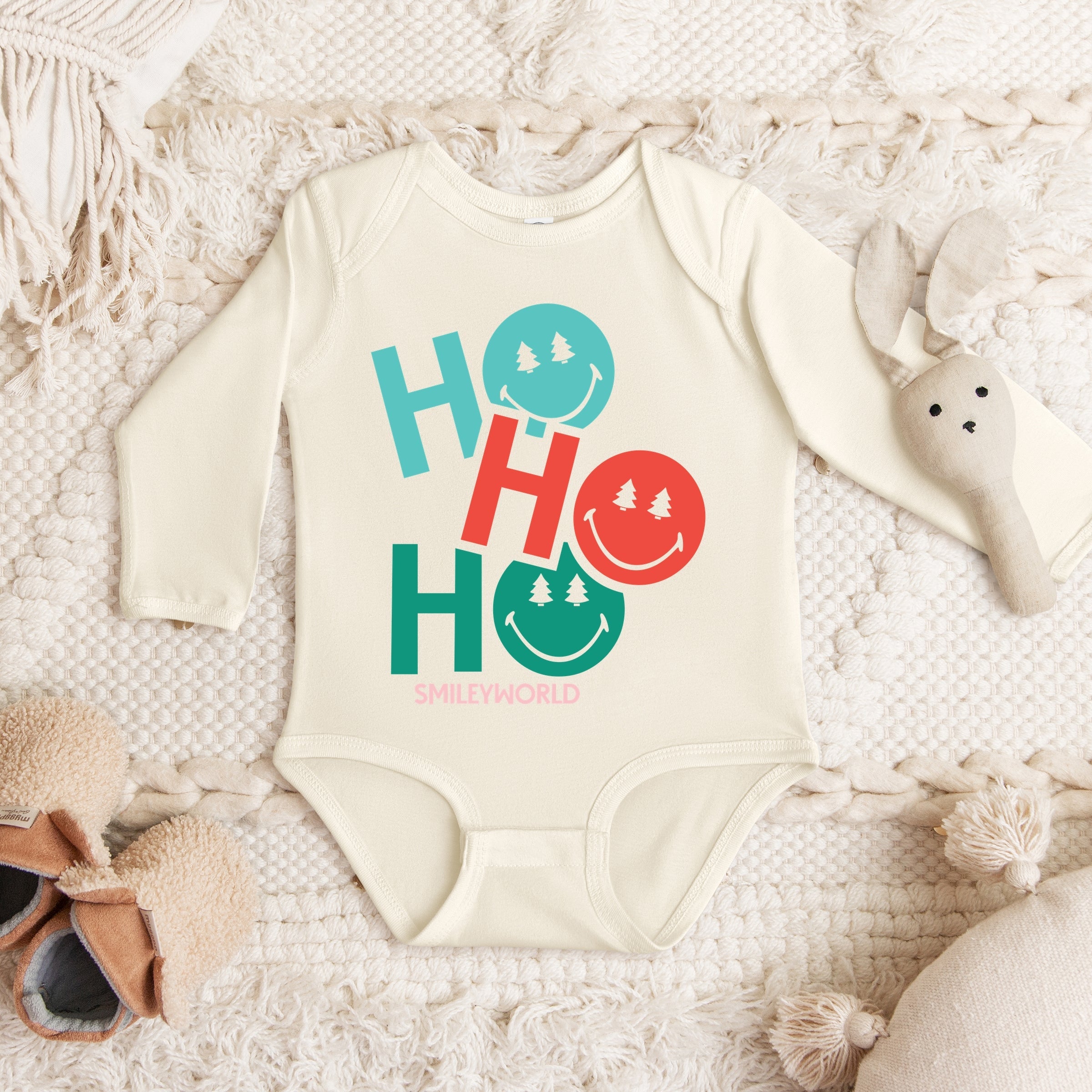 SmileyWorld Ho Ho Ho Stacked - Baby Long Sleeve Bodysuit