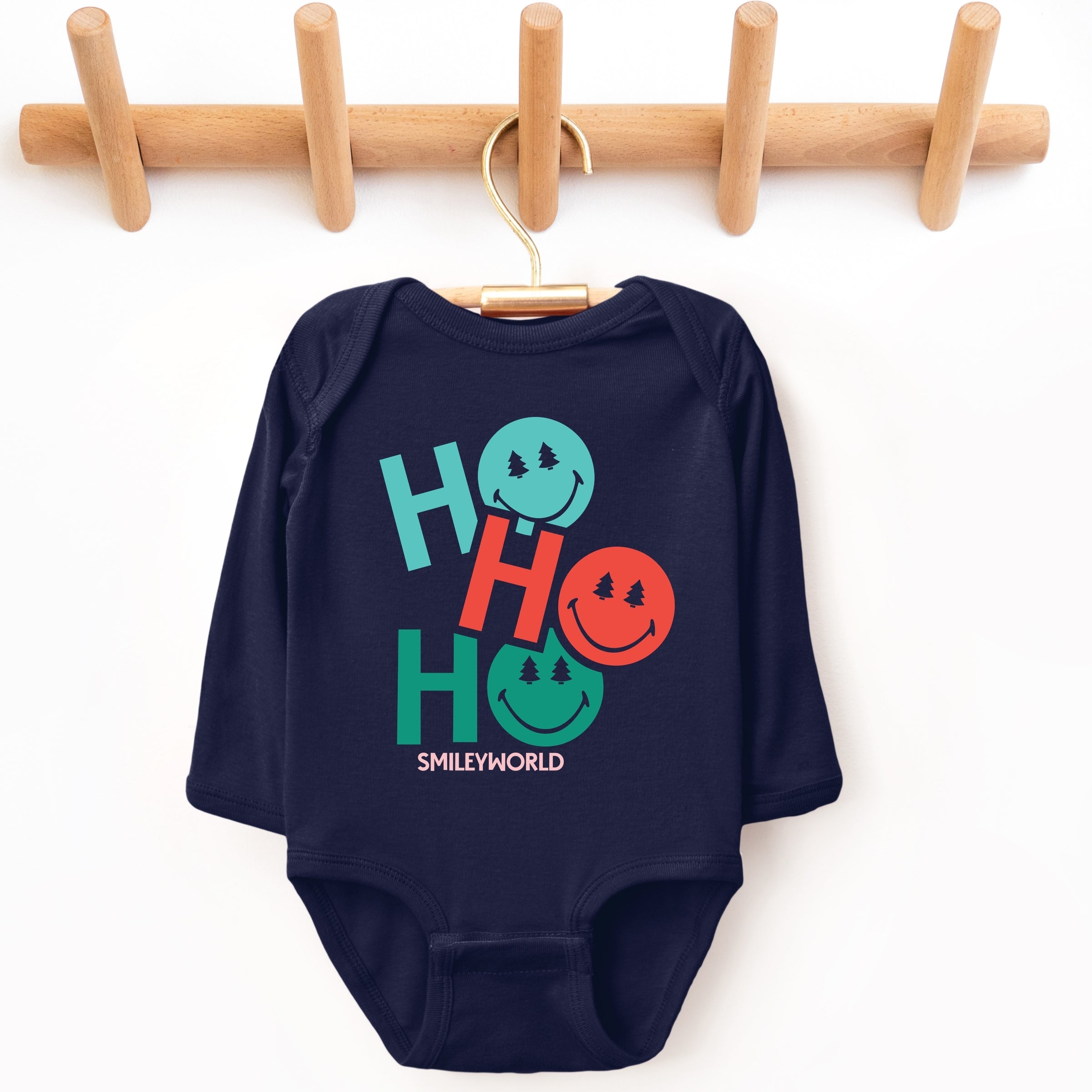 SmileyWorld Ho Ho Ho Stacked - Baby Long Sleeve Bodysuit