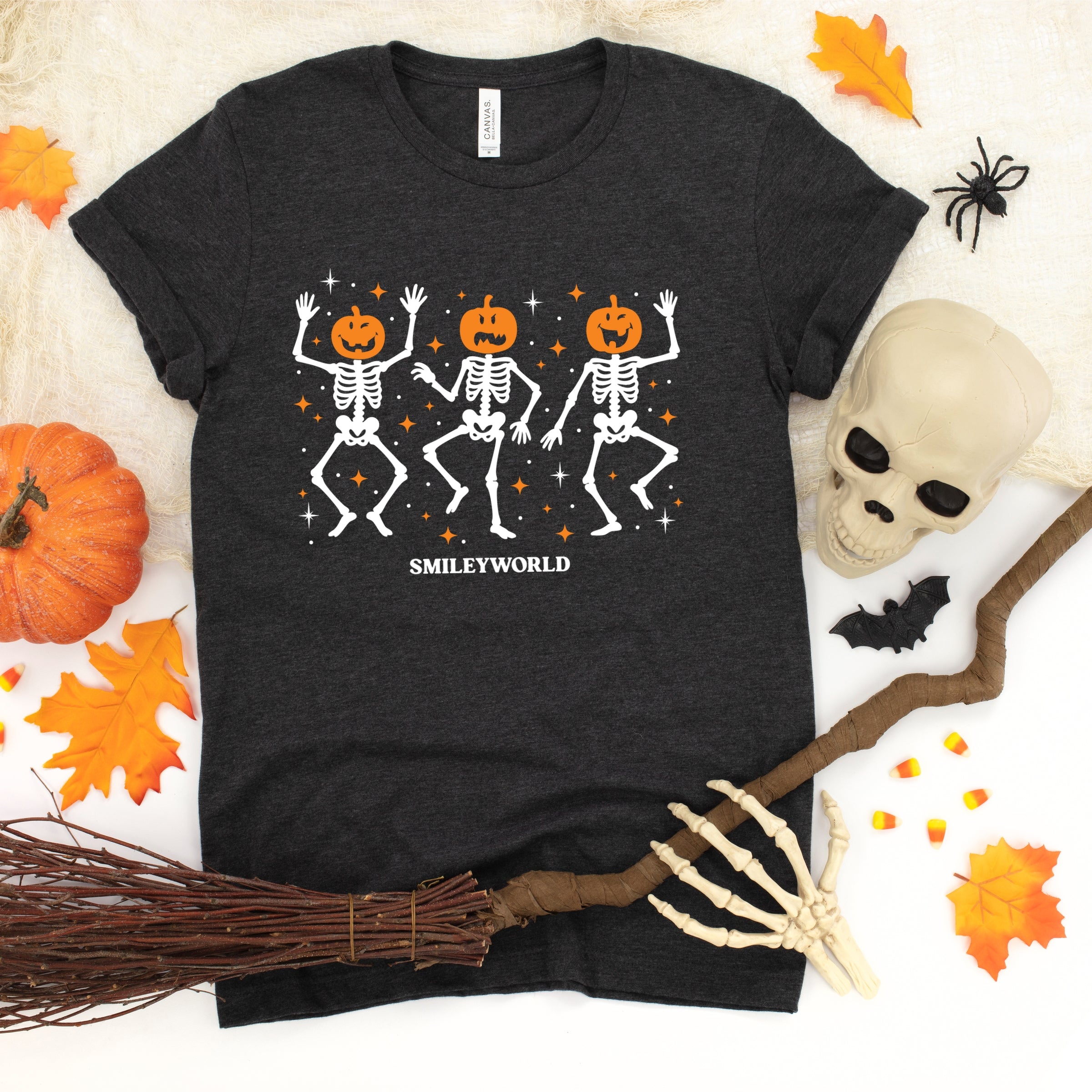 SmileyWorld Dancing Skeleton Pumpkins - Youth Short Sleeve Graphic T-Shirt and Toddler Short Sleeve Graphic T-Shirt