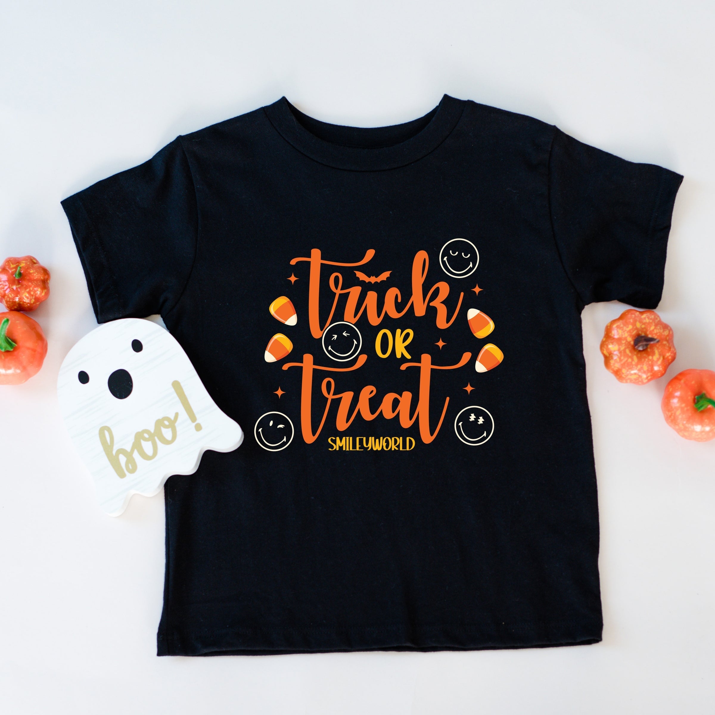 SmileyWorld Trick or Treat Candy - Youth Short Sleeve Graphic T-Shirt and Toddler Short Sleeve Graphic T-Shirt
