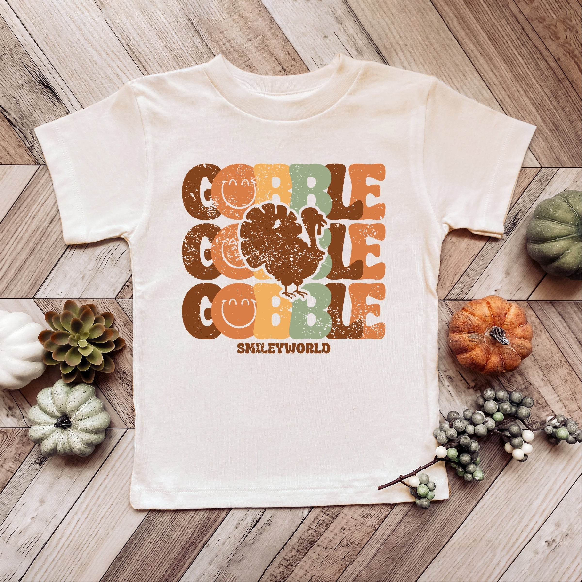 SmileyWorld Gobble Turkey Distressed - Youth Short Sleeve Graphic T-Shirt and Toddler Short Sleeve Graphic T-Shirt