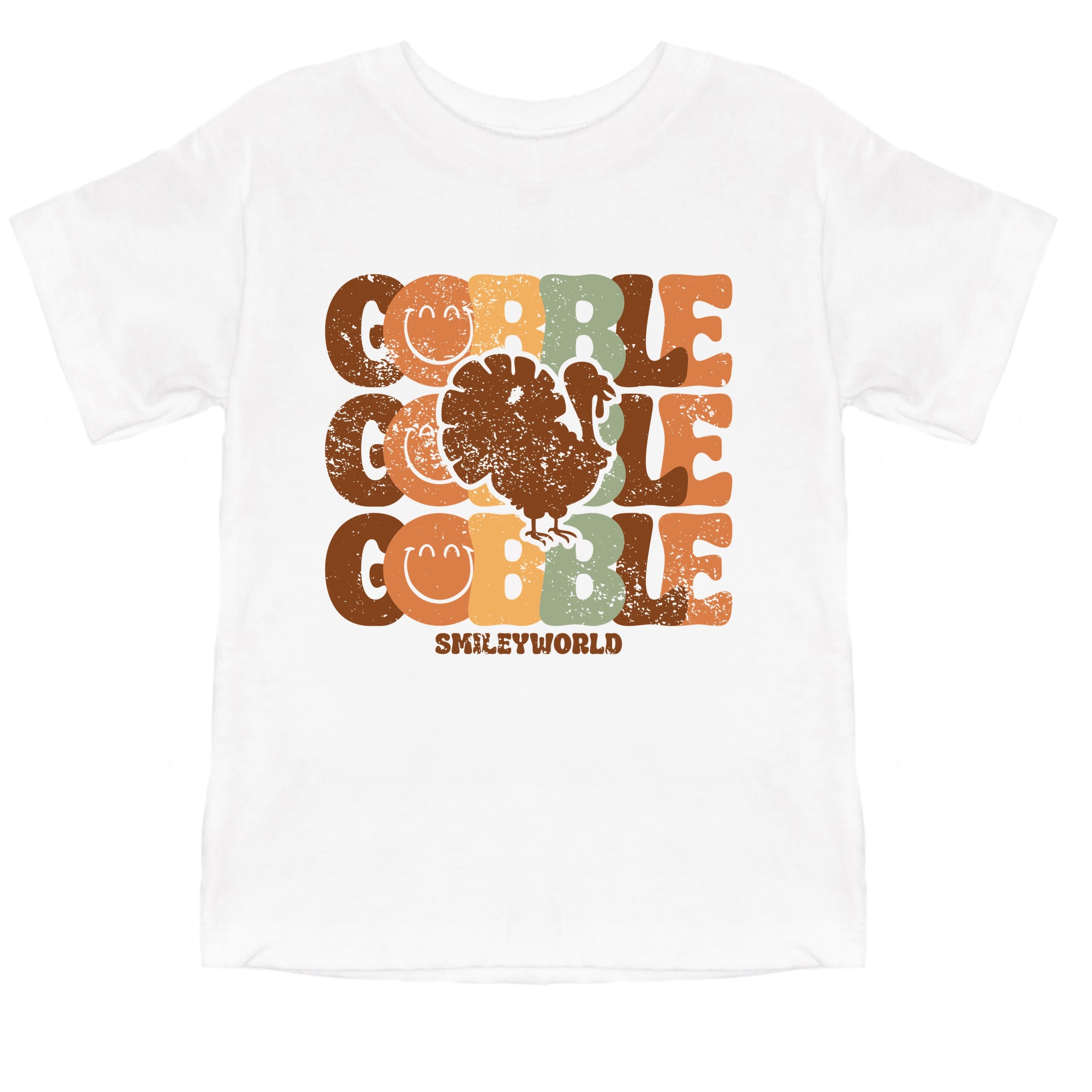 SmileyWorld Gobble Turkey Distressed - Youth Short Sleeve Graphic T-Shirt and Toddler Short Sleeve Graphic T-Shirt