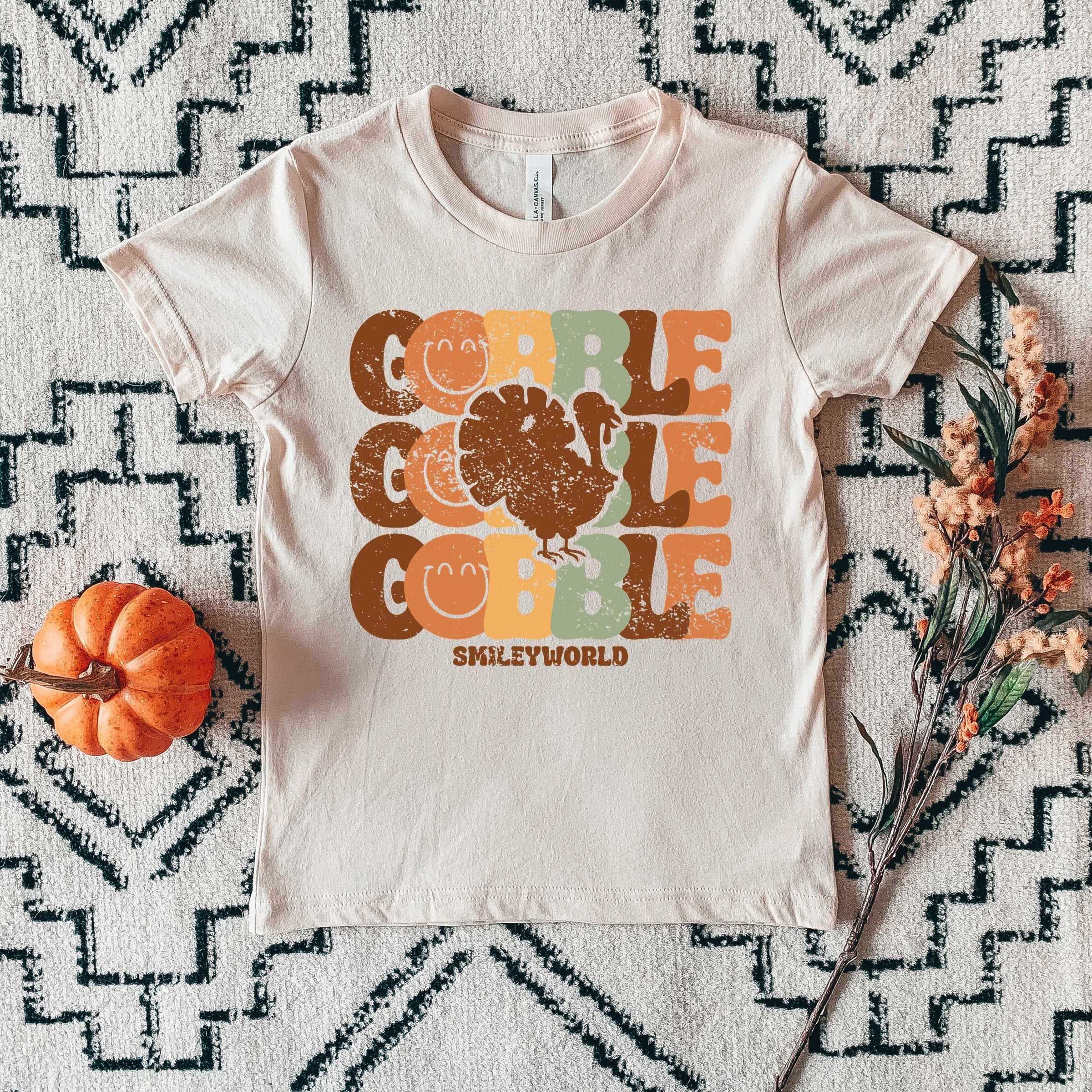 SmileyWorld Gobble Turkey Distressed - Youth Short Sleeve Graphic T-Shirt and Toddler Short Sleeve Graphic T-Shirt