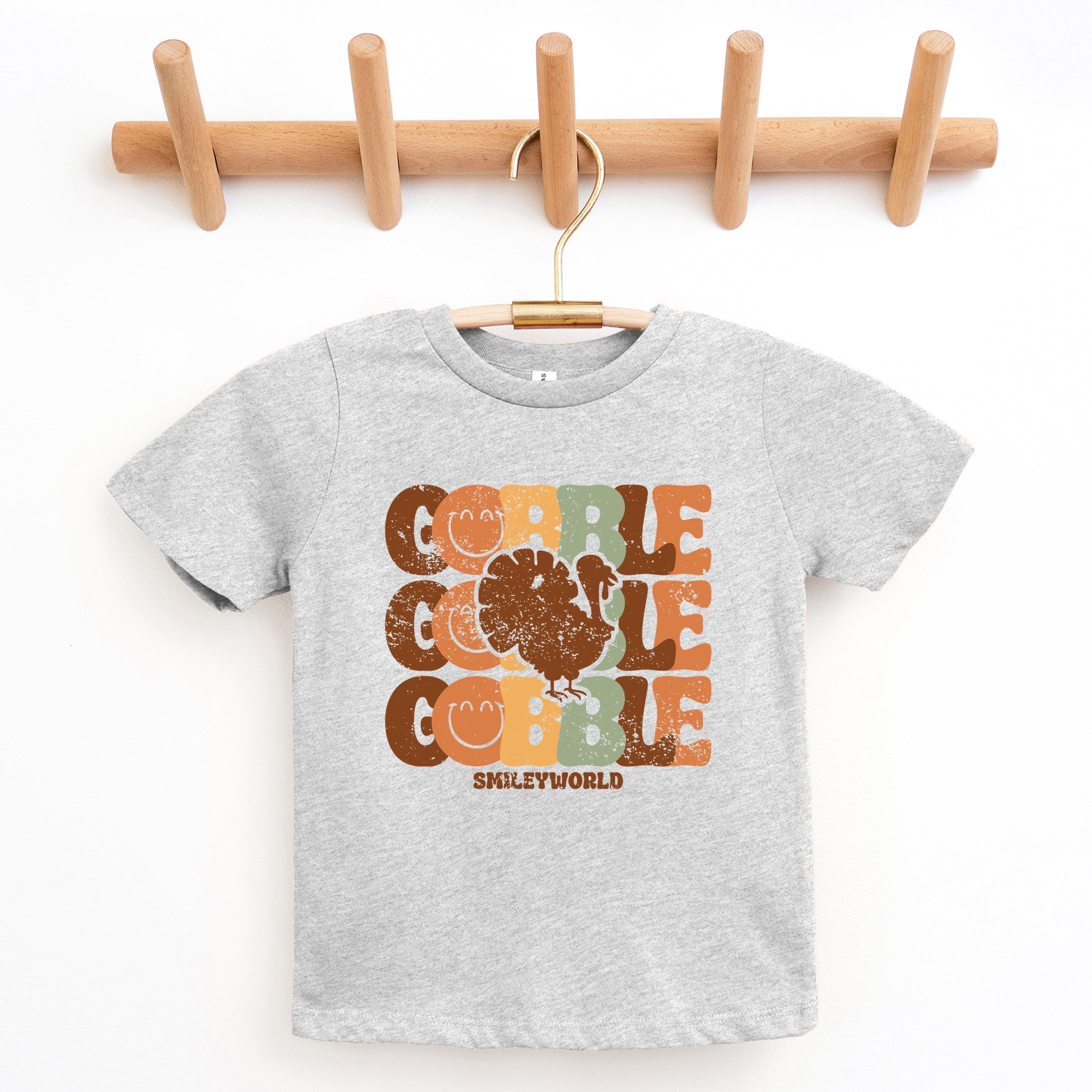 SmileyWorld Gobble Turkey Distressed - Youth Short Sleeve Graphic T-Shirt and Toddler Short Sleeve Graphic T-Shirt
