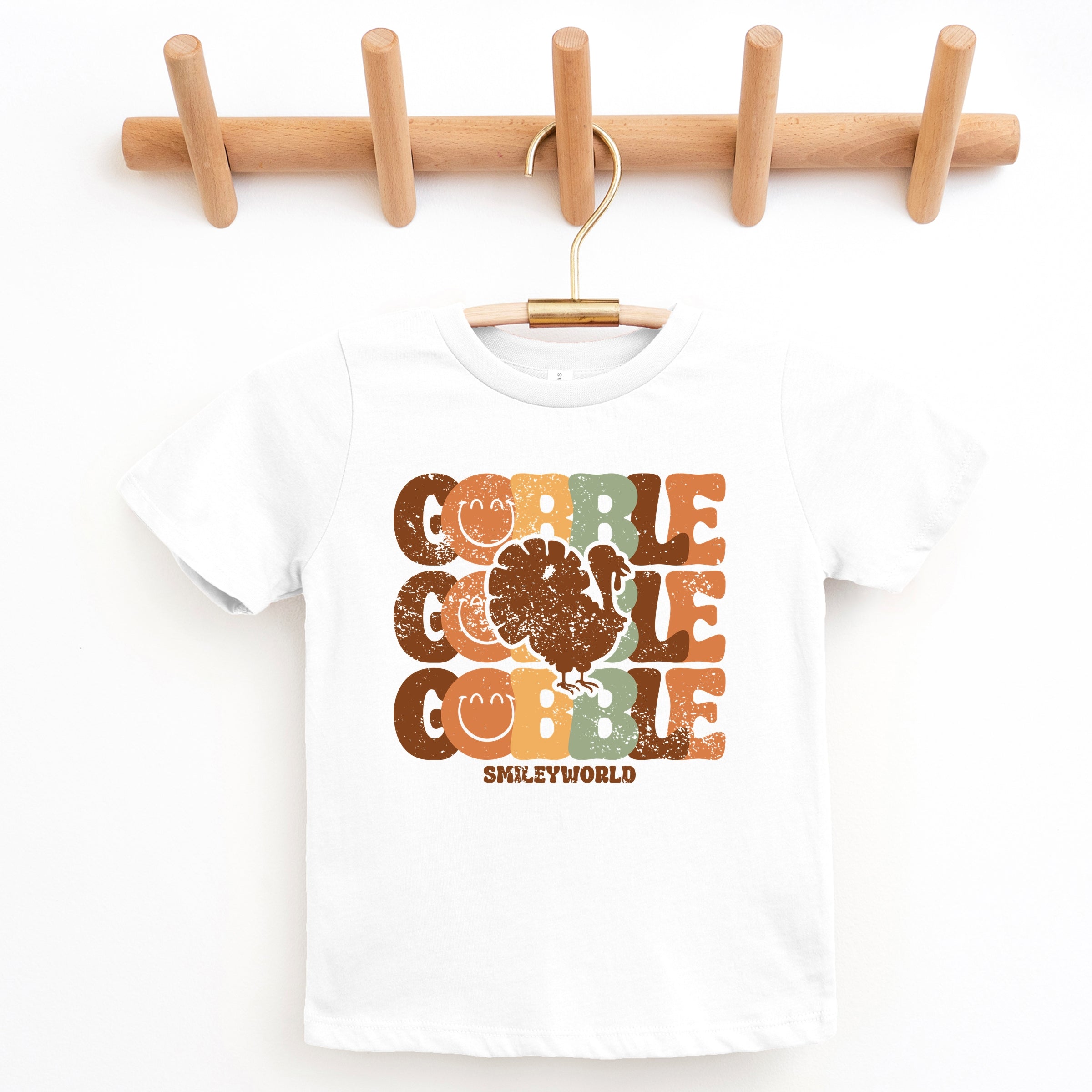 SmileyWorld Gobble Turkey Distressed - Youth Short Sleeve Graphic T-Shirt and Toddler Short Sleeve Graphic T-Shirt