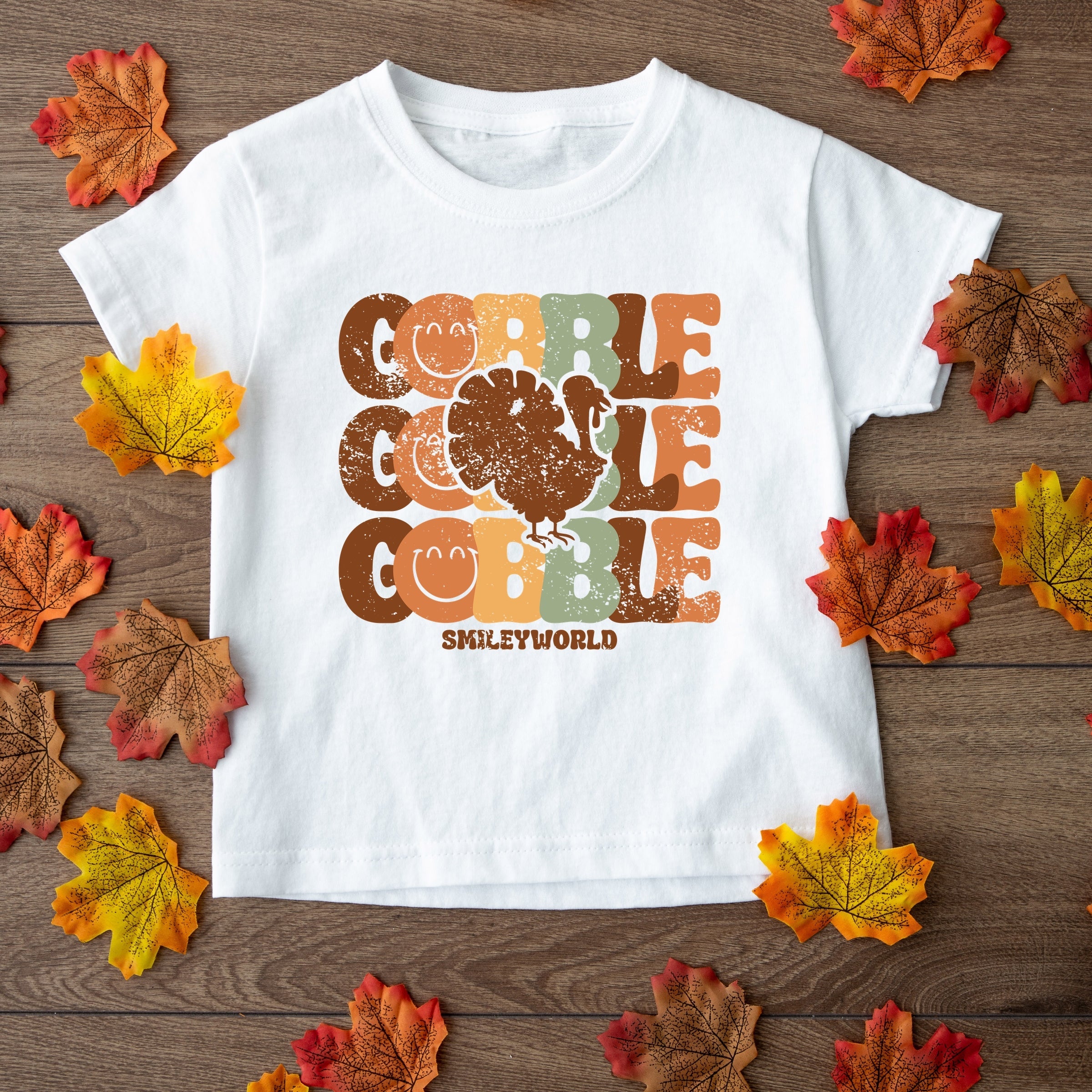 SmileyWorld Gobble Turkey Distressed - Youth Short Sleeve Graphic T-Shirt and Toddler Short Sleeve Graphic T-Shirt