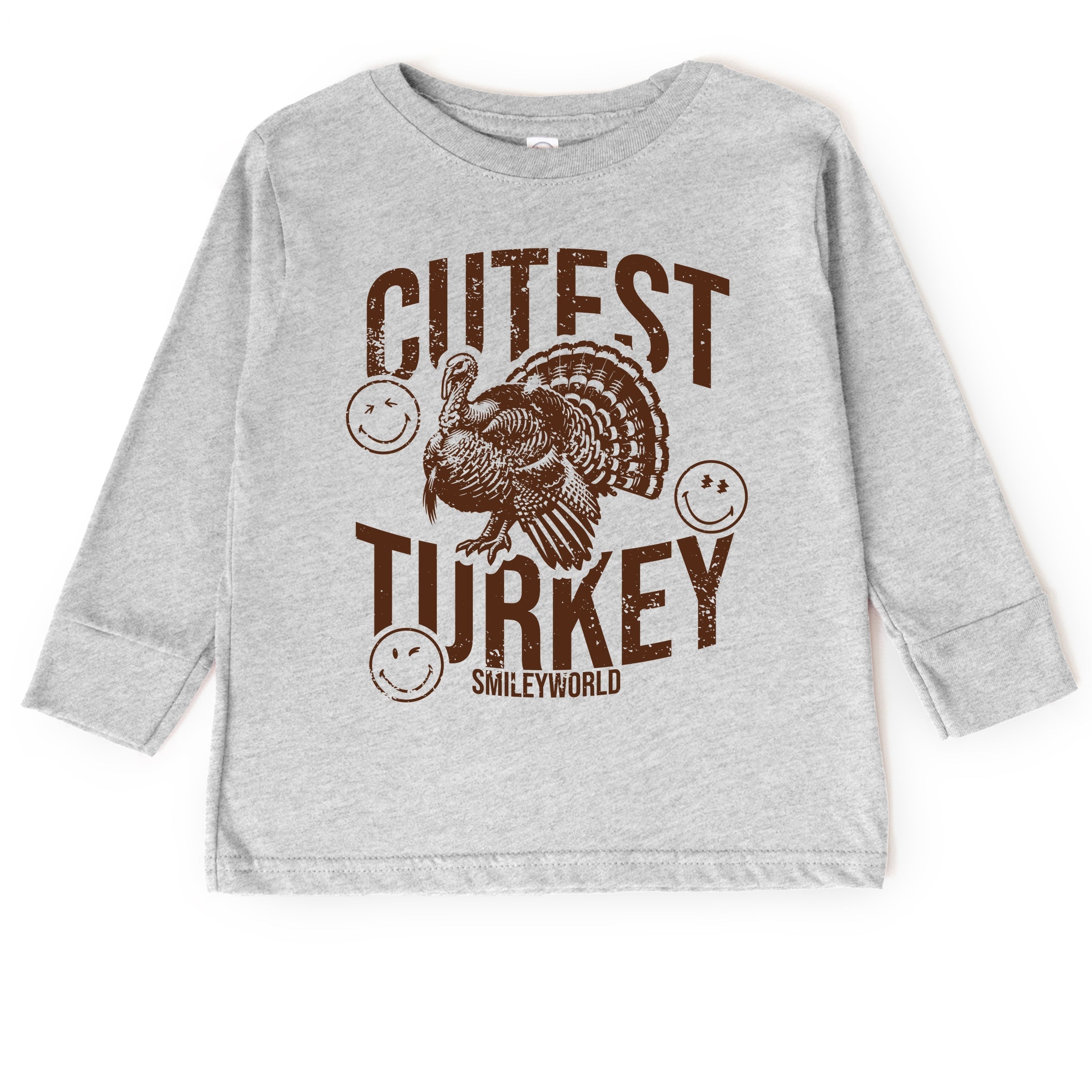 SmileyWorld Cutest Turkey Distressed - Toddler Long Sleeve Graphic Tee and Youth Long Sleeve Graphic T-Shirt