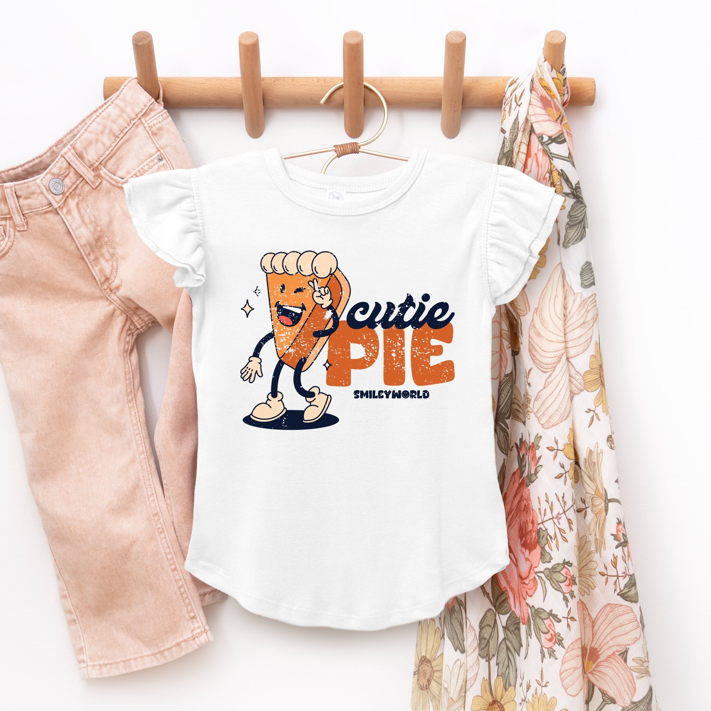 SmileyWorld Cutie Pie Pumpkin Pie - Flutter Sleeve Graphic T-Shirt