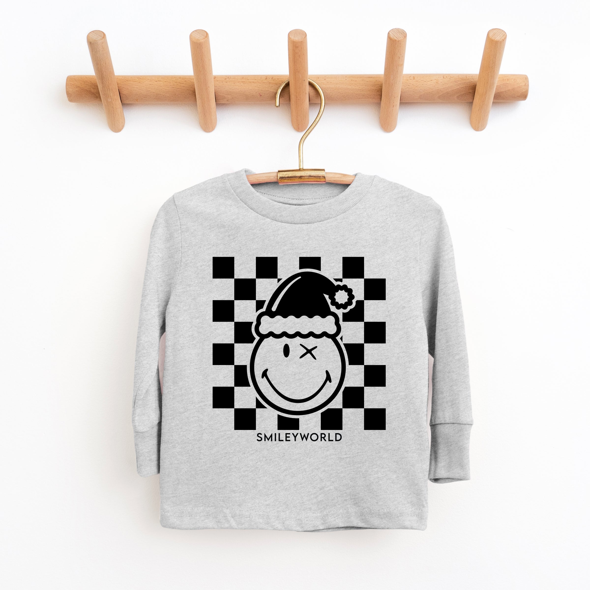 SmileyWorld Checkered Christmas Wink - Youth Long Sleeve Graphic T-Shirt