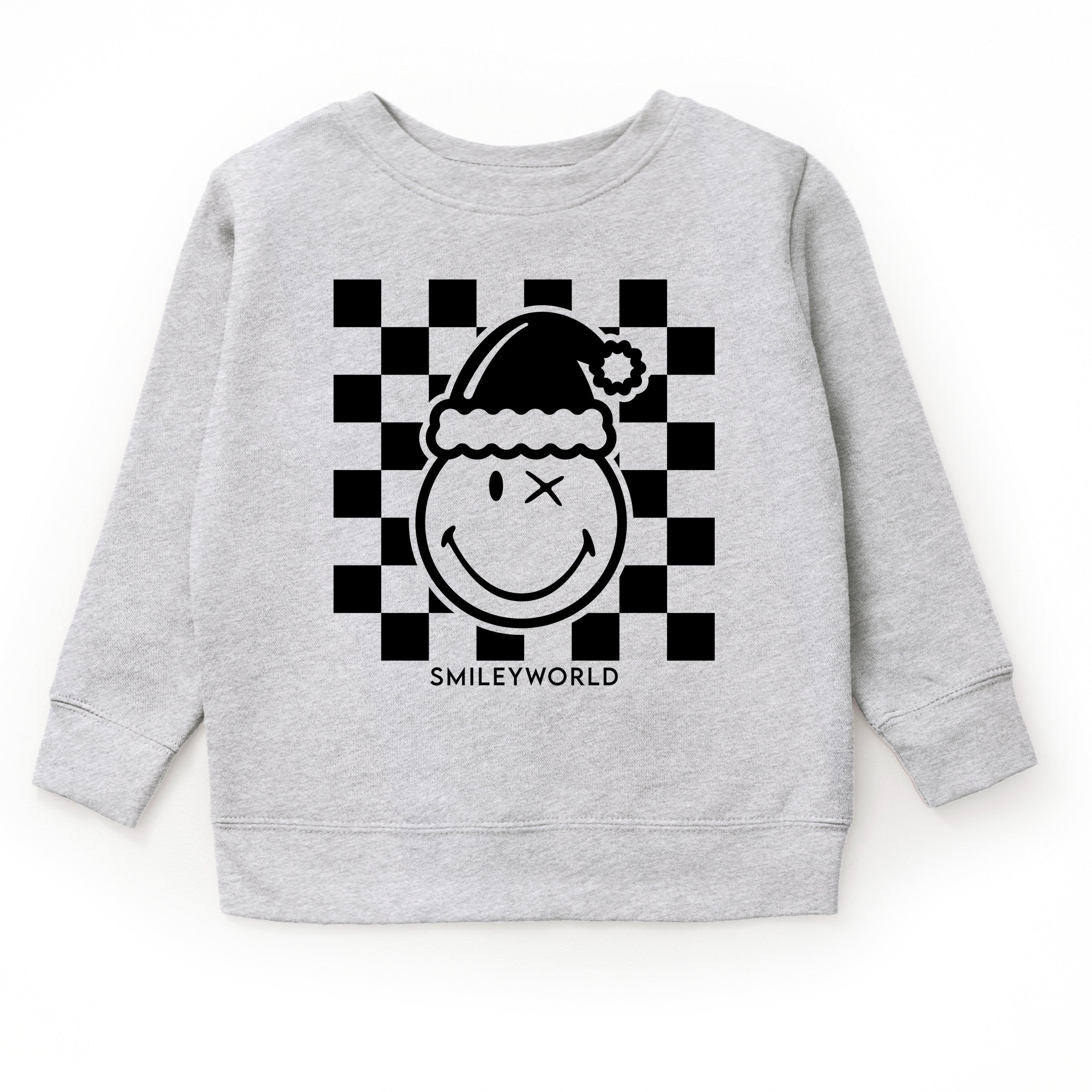 SmileyWorld Checkered Christmas Wink - Youth Graphic Sweatshirt