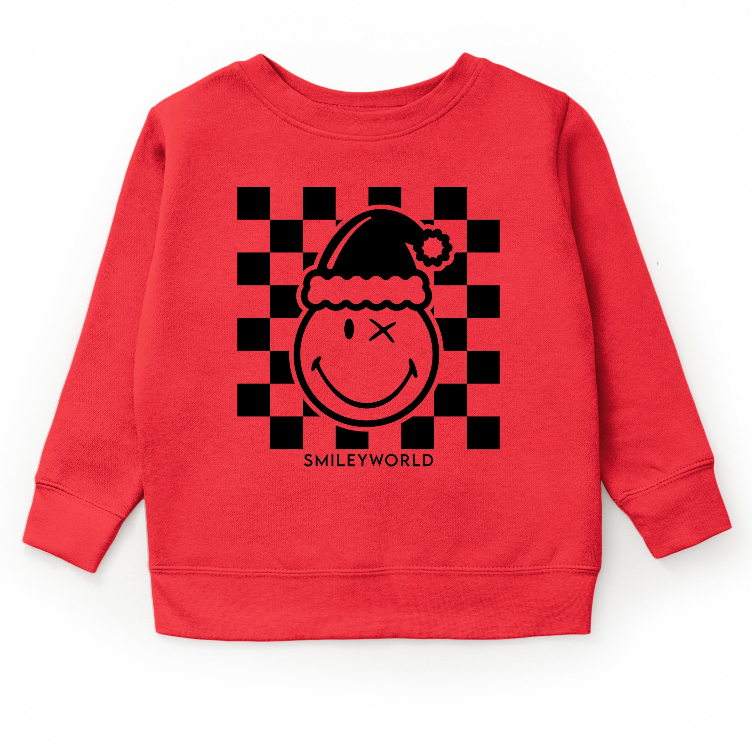 SmileyWorld Checkered Christmas Wink - Youth Graphic Sweatshirt