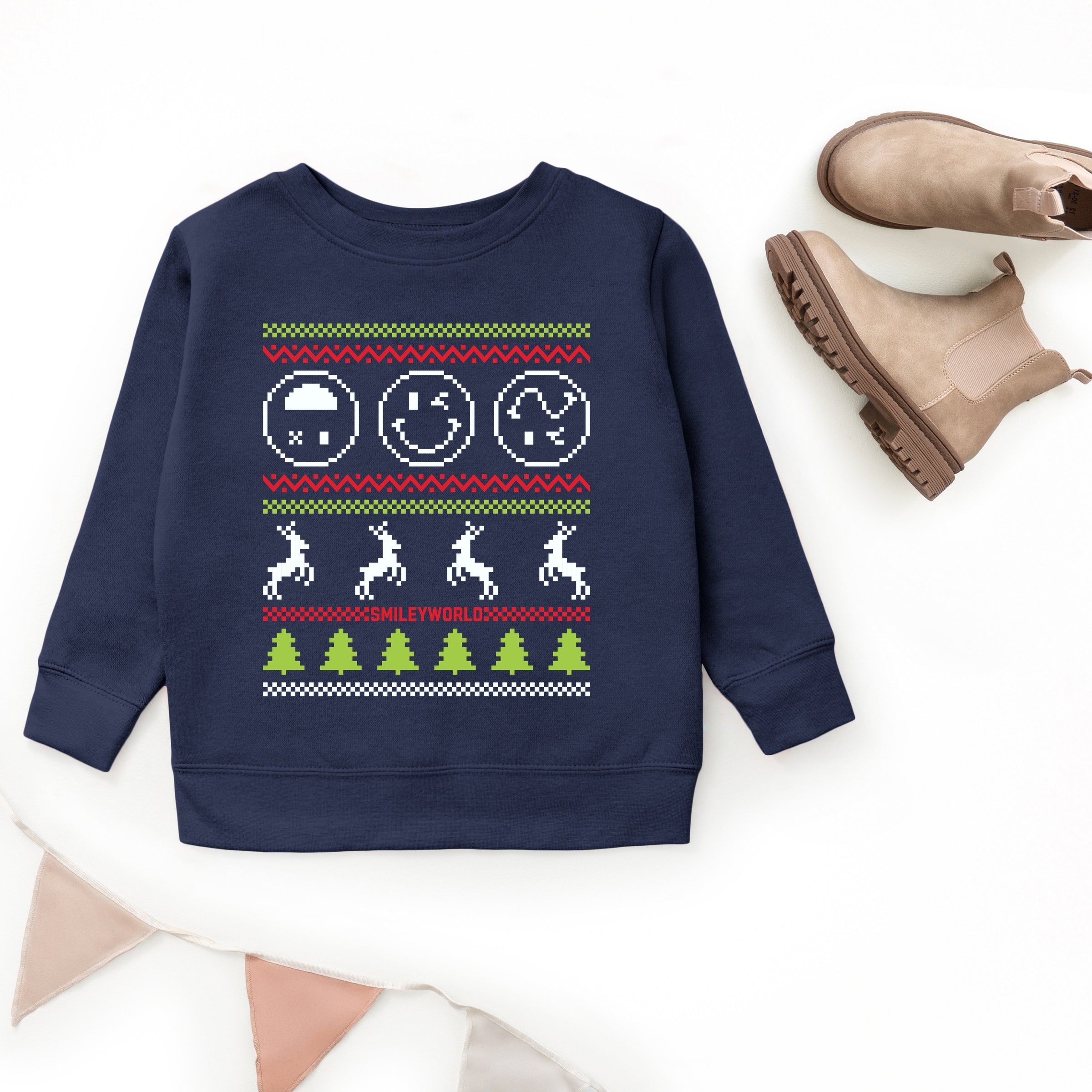 SmileyWorld Ugly Christmas Sweater Pixels - Youth Graphic Sweatshirt